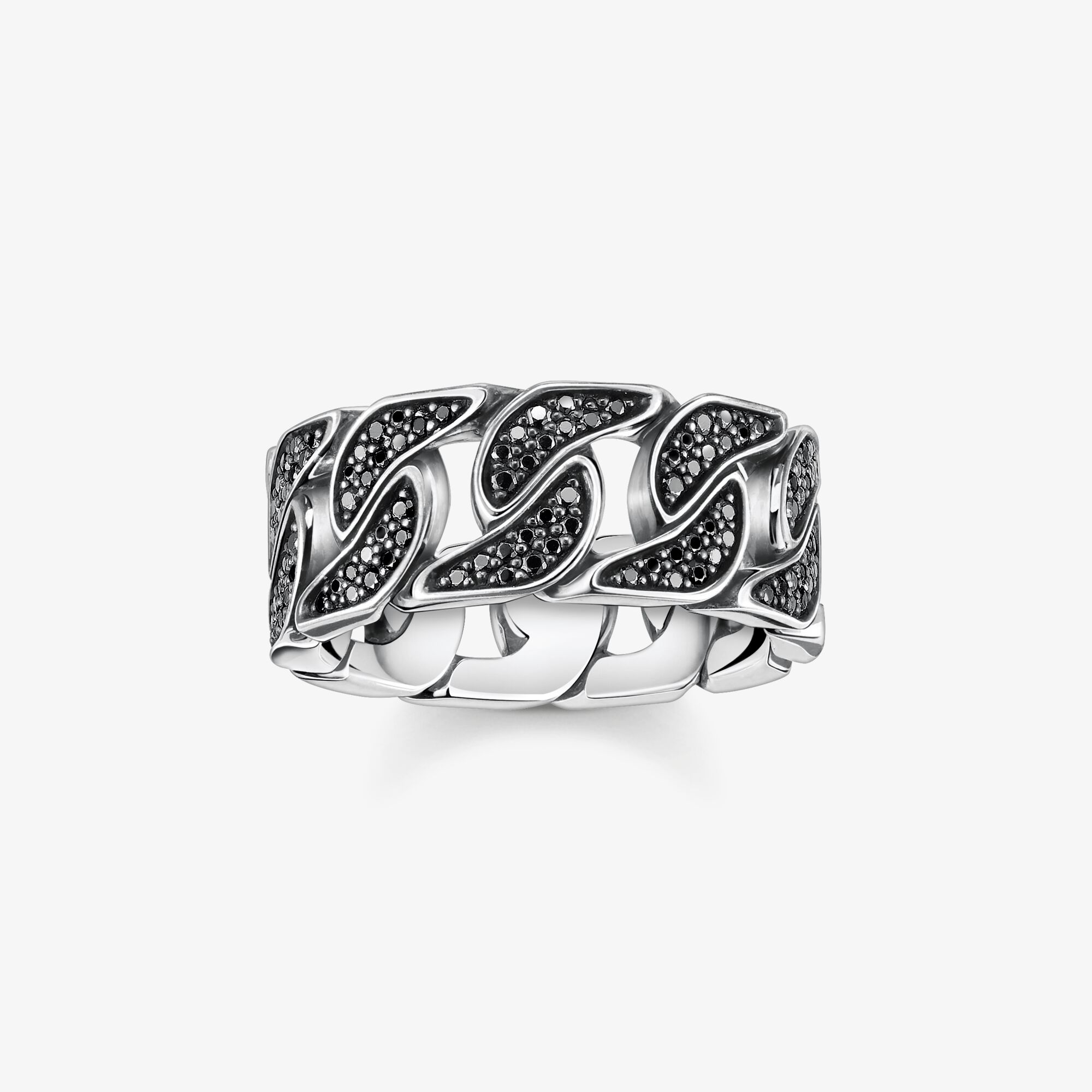 THOMAS SABO Bague noirci liens avec pierres noires Argent sterling, Taille: 64, Unisex