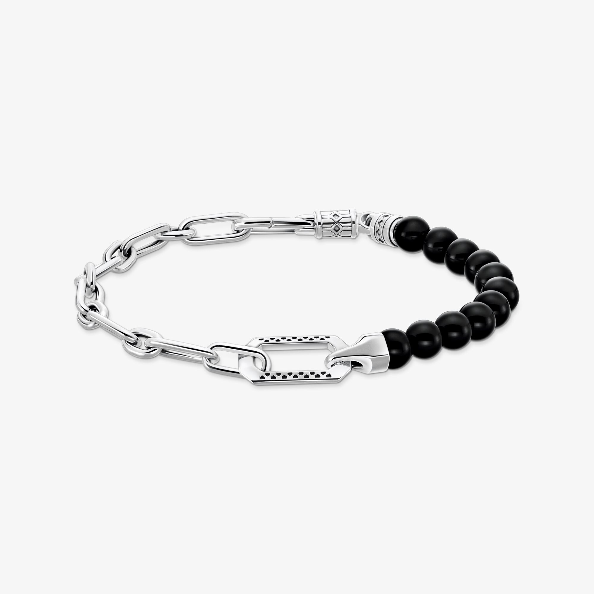 THOMAS SABO Bracelet avec noires beads de onyx et liens argent, Argent Sterling 925‰ noirci , Taille: 19 cm, Unisex