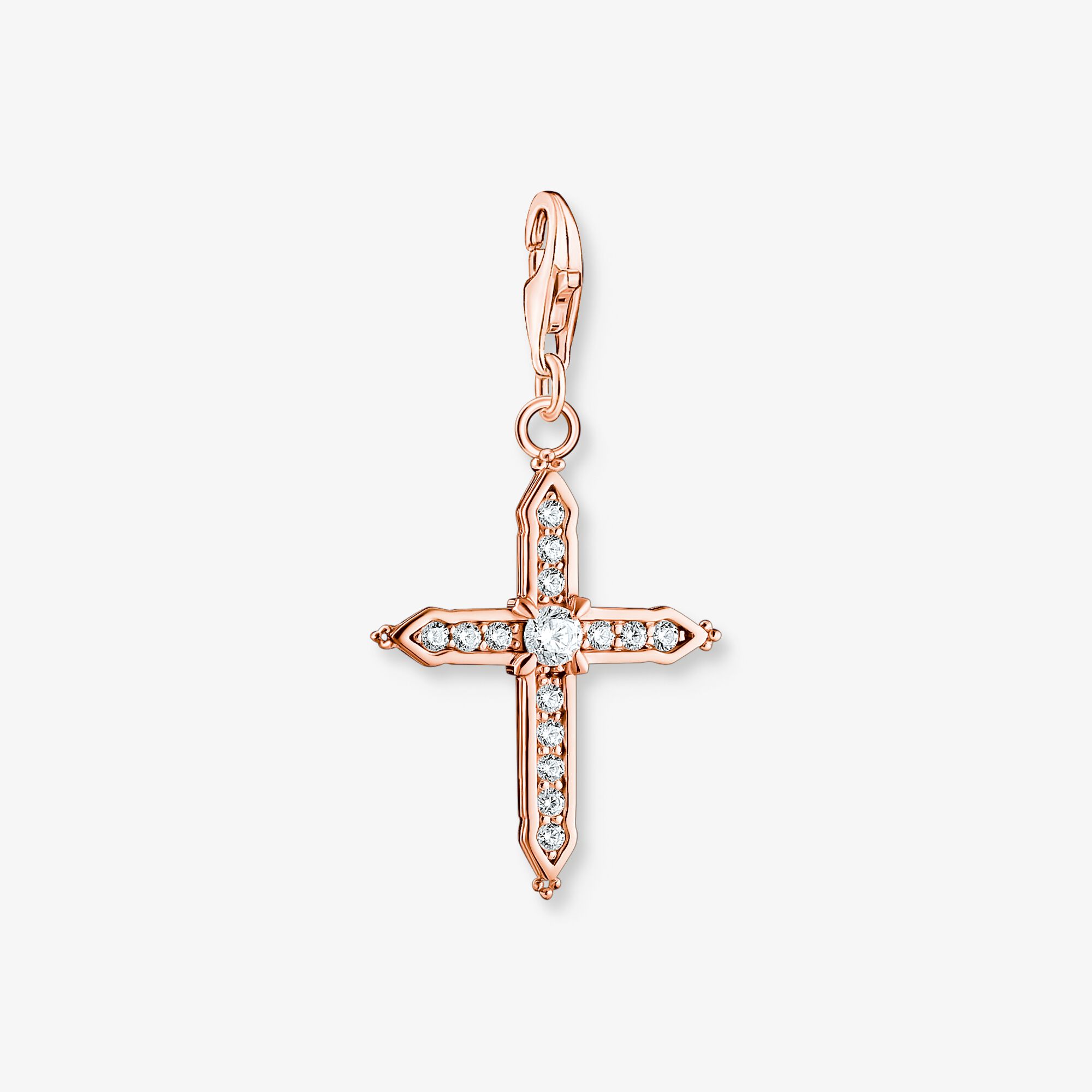 THOMAS SABO Pendentif Charm croix avec pierres blanches or rose Argent sterling doré or rose, Taille: one size, pour femme