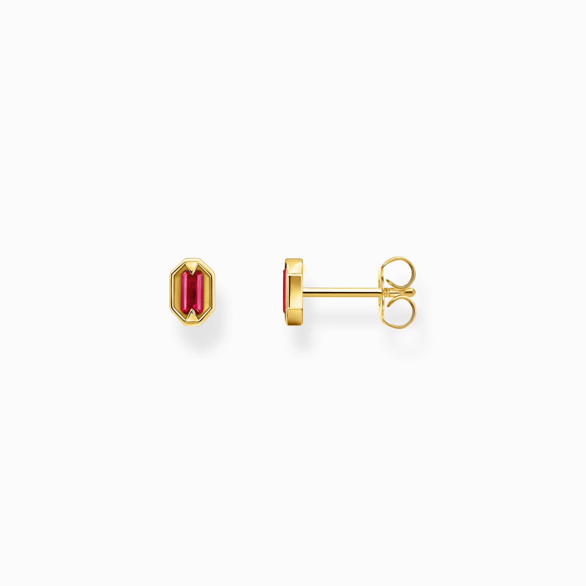 Small yellow-gold plated ear studs with red stones from the  collection in the THOMAS SABO online store