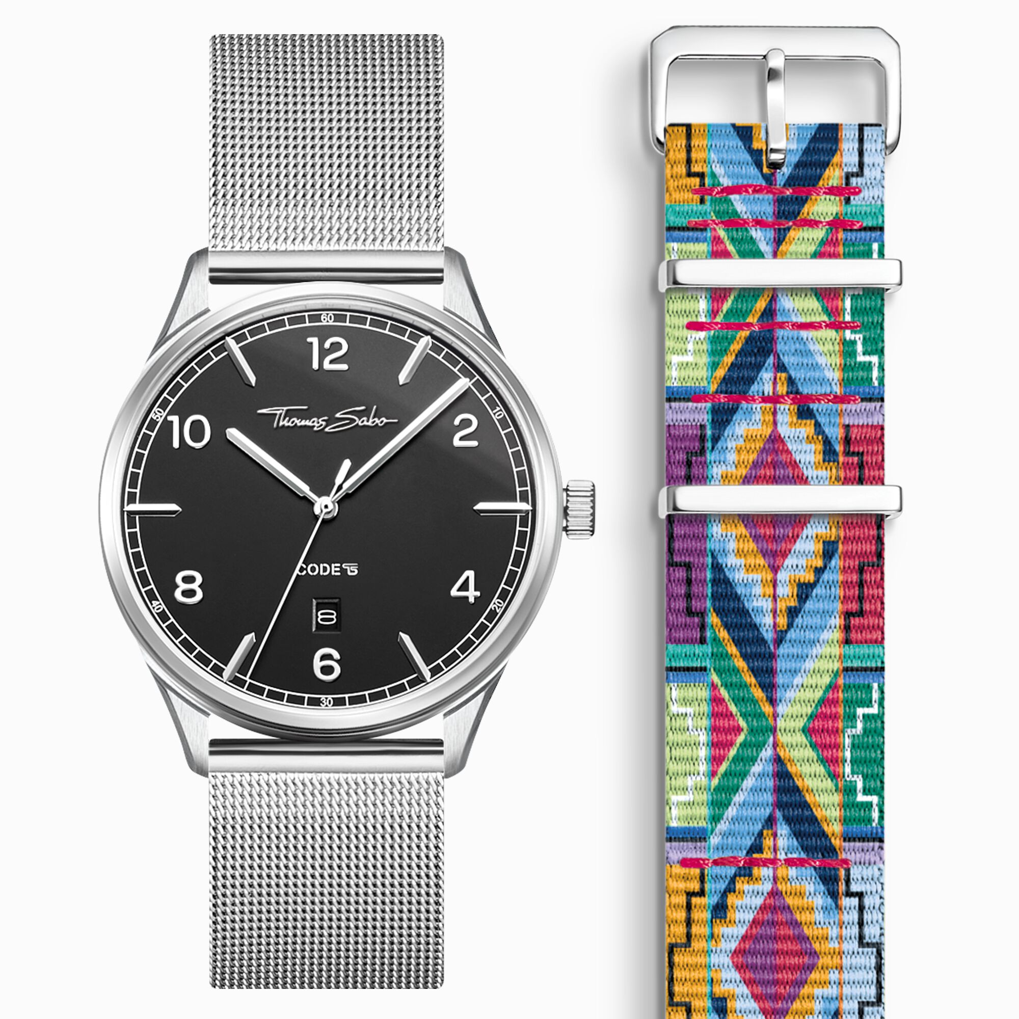 SET CODE TS black watch &amp; coloured graphic pattern strap from the  collection in the THOMAS SABO online store