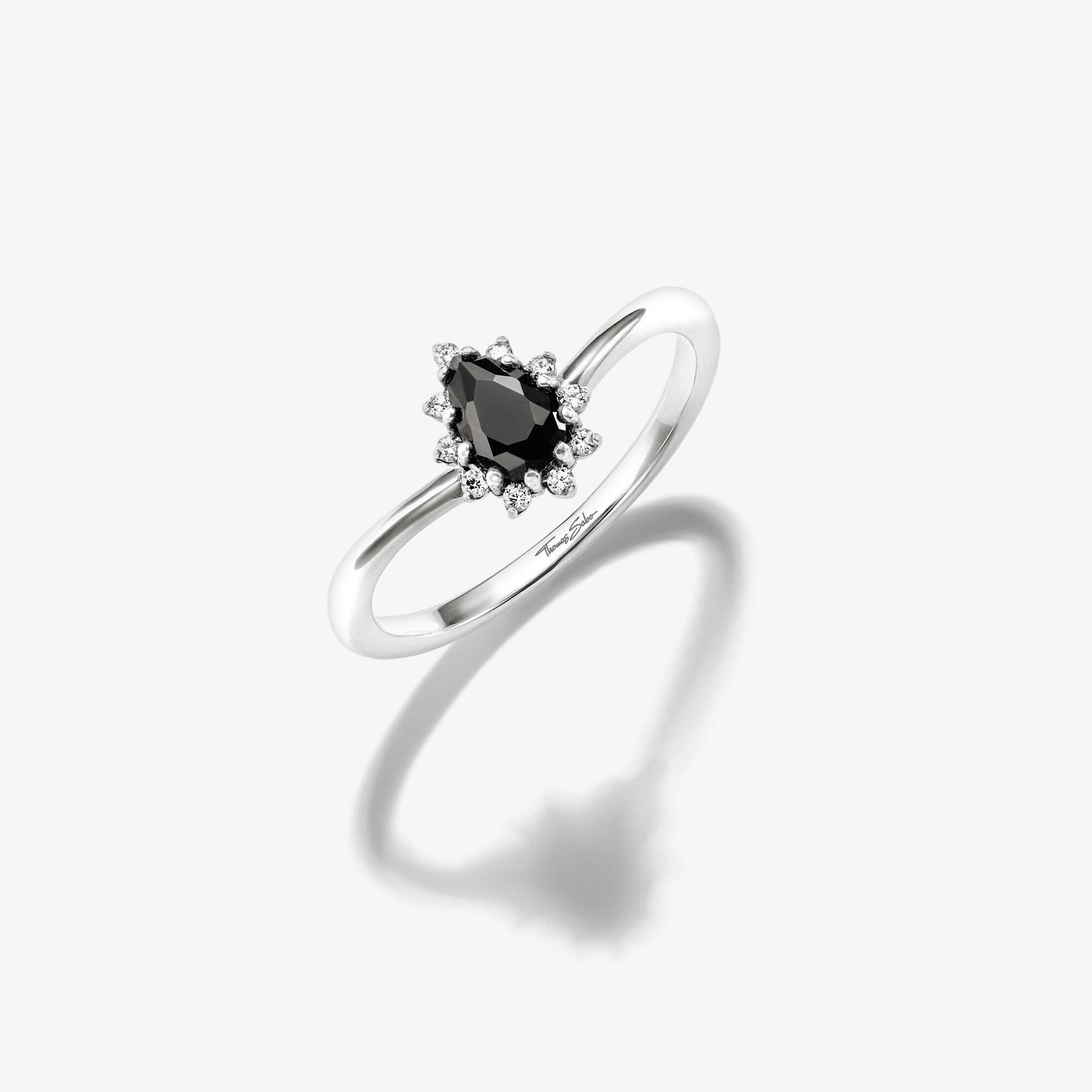 THOMAS SABO Bague Goutte noire en zirconium True Romance Argent, Argent sterling, Taille: 56, femme