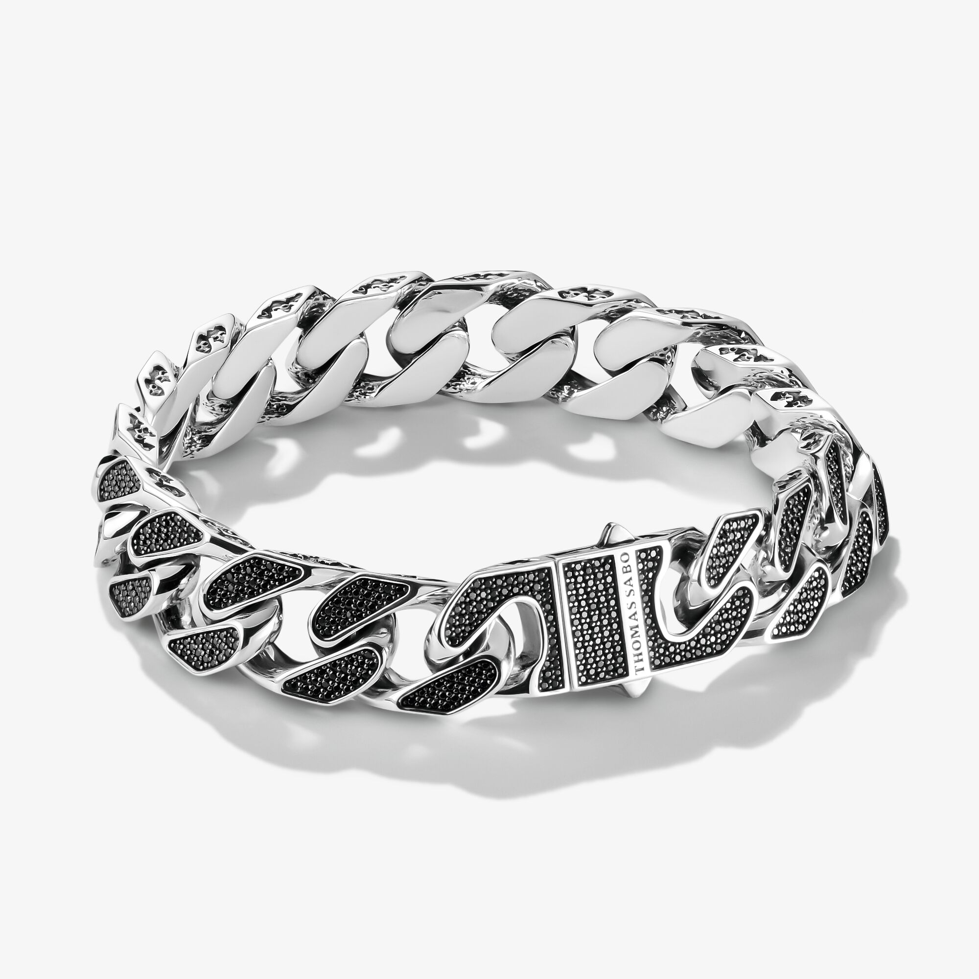 THOMAS SABO Armband mit Pavé Schwarz Rebel Icons Silber, Sterlingsilber, Größe: 21 cm, Unisex