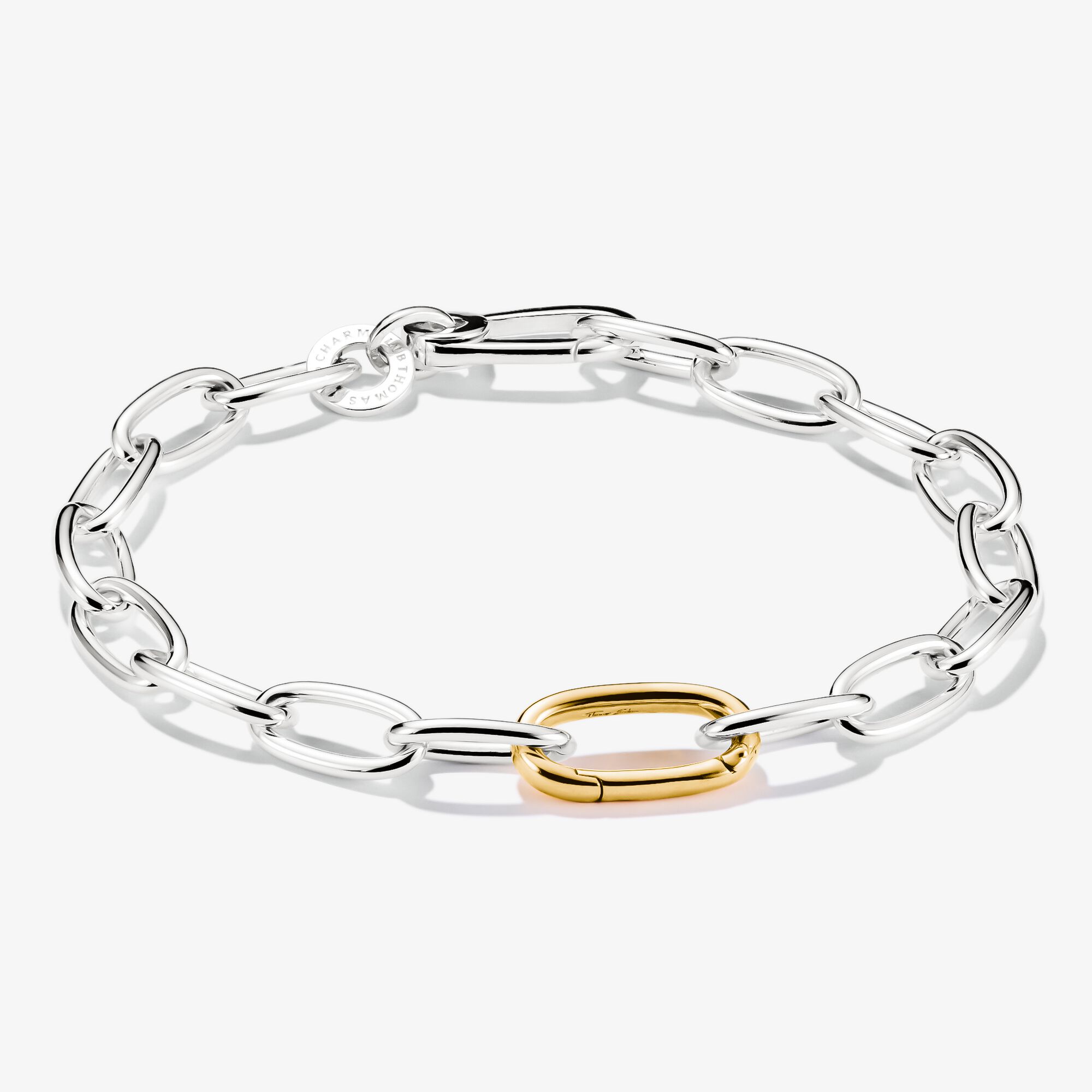 THOMAS SABO Bracelet Charm bicolores avec un Connect Link en argent, Argent sterling doré or jaune, Taille: 19 cm, femme