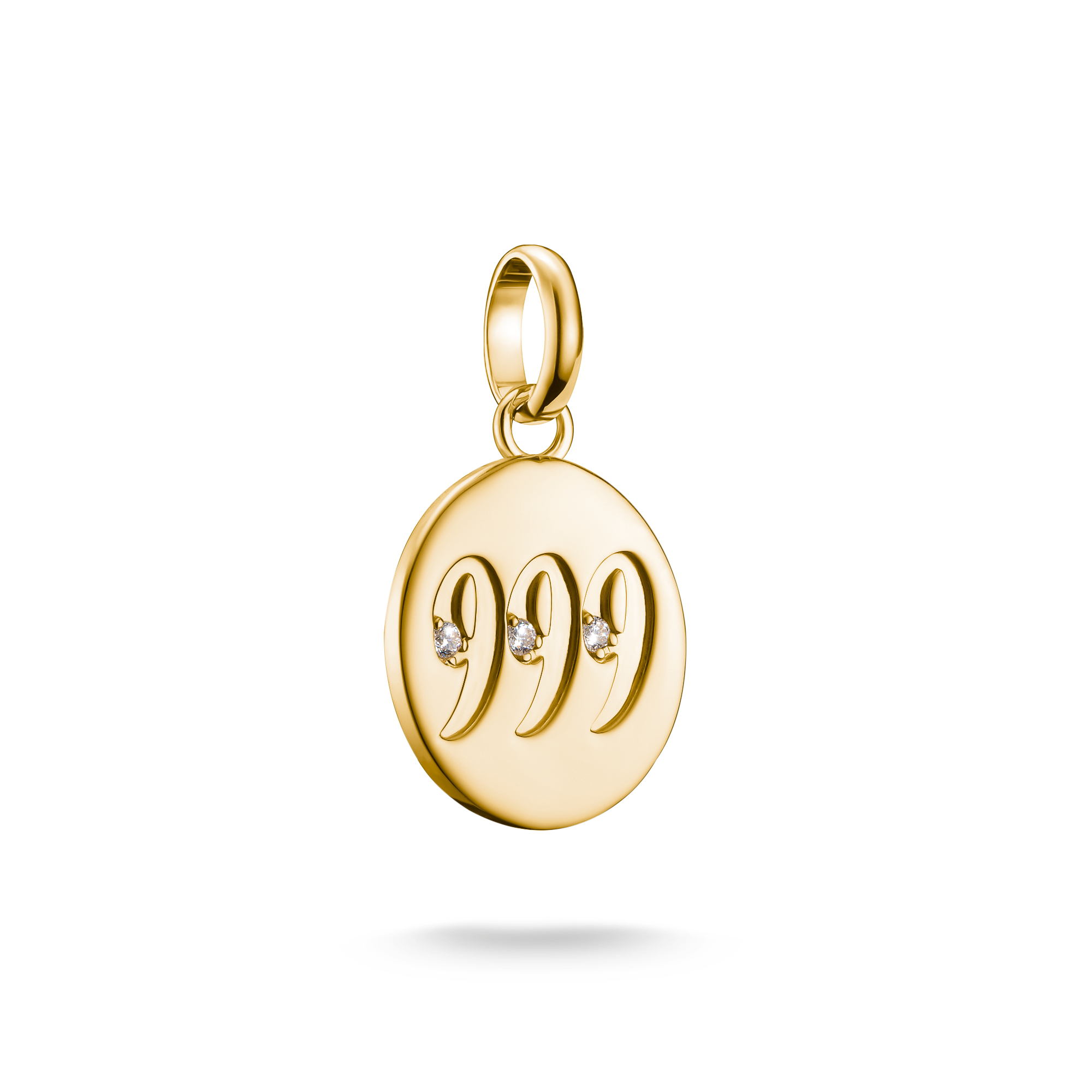 Thomas Sabo Charm-Anhänger Engelzahl 999 mit Steinen Connect vergoldet mit Gravur weiß CC1256-414-14