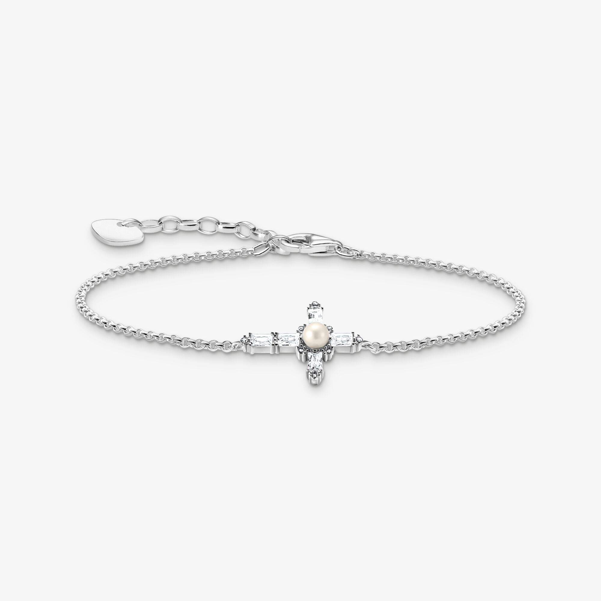 THOMAS SABO Bracelets avec croix blanche Cross Romance en argent, Argent sterling, Taille: 19 cm, femme