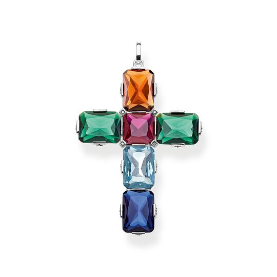Pendant cross colourful stones, silver, large from the  collection in the THOMAS SABO online store