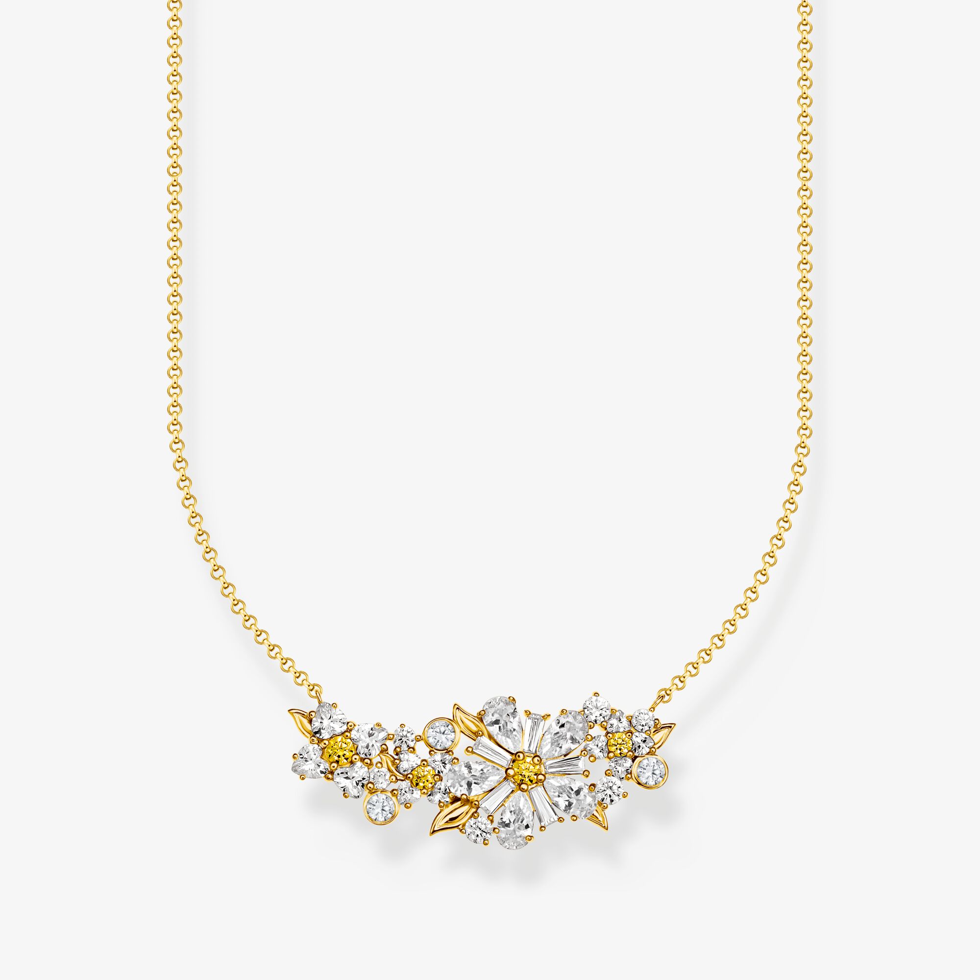THOMAS SABO Collier fleur Lovely Daisy doré avec des pierres Argent sterling doré or jaune, Taille: 45 cm, pour femme