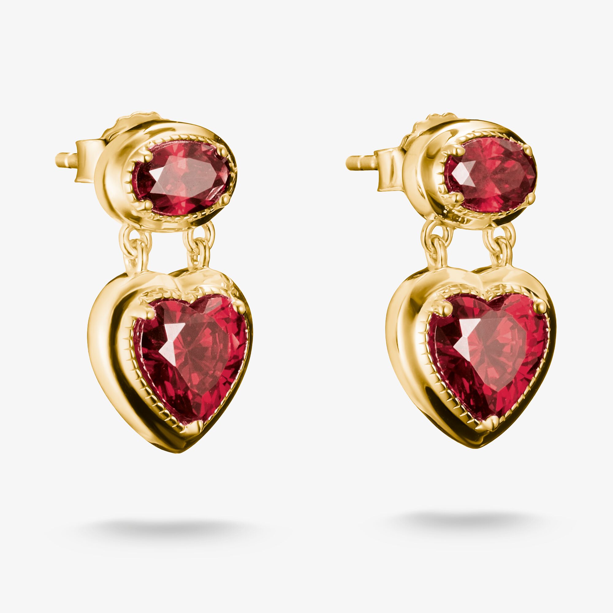 THOMAS SABO Clous d’oreilles pierres cœur rouges Elyndra Plaqué or 18 carats, Argent sterling doré or jaune, Taille: one size, femme