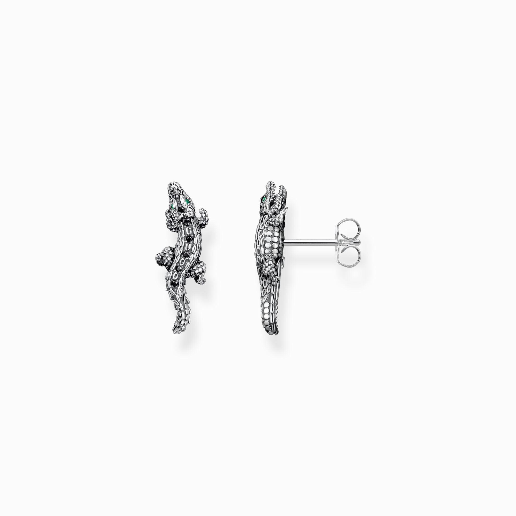 Blackened silver ear studs crocodile with black and green stones from the  collection in the THOMAS SABO online store
