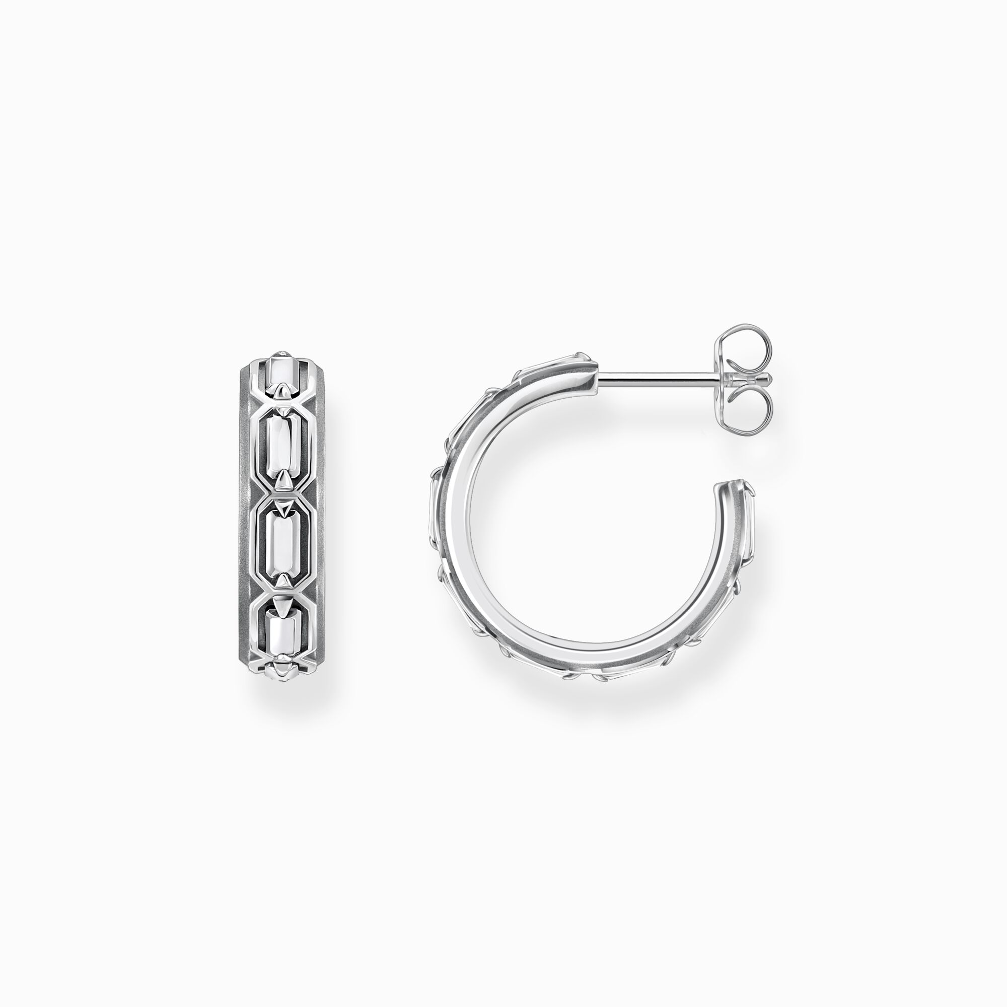 Blackened silver hoop ear rings crocodile shell structure from the  collection in the THOMAS SABO online store