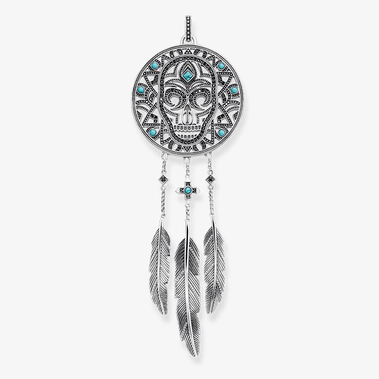 THOMAS SABO Pendentif attrape-rêves tête de mort ethnique, Argent sterling, Taille: one size, Unisex