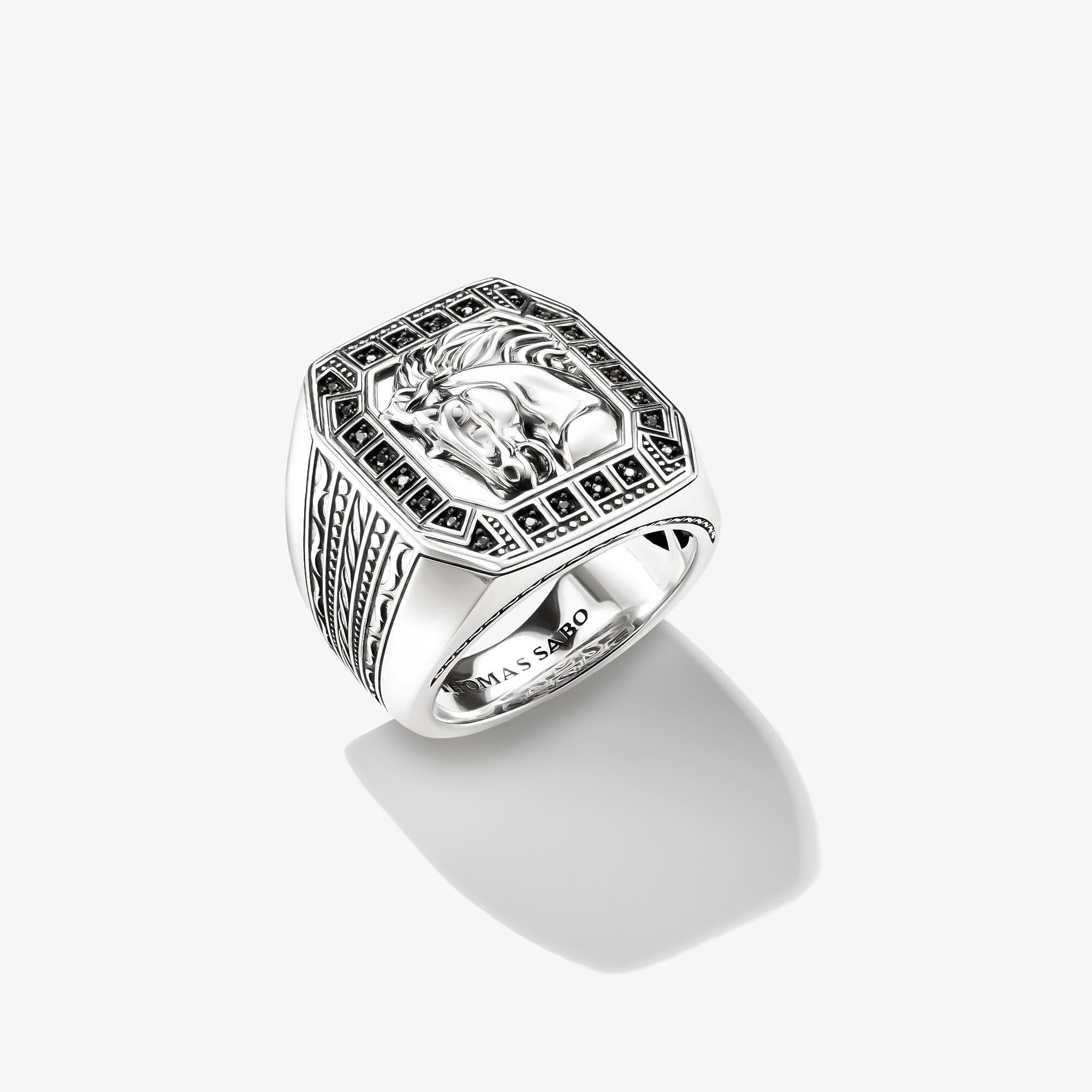 THOMAS SABO Bague chevalière tête de cheval zirconium Wild Horses chevaux sauvages argent, Argent sterling, Taille: 60, homme