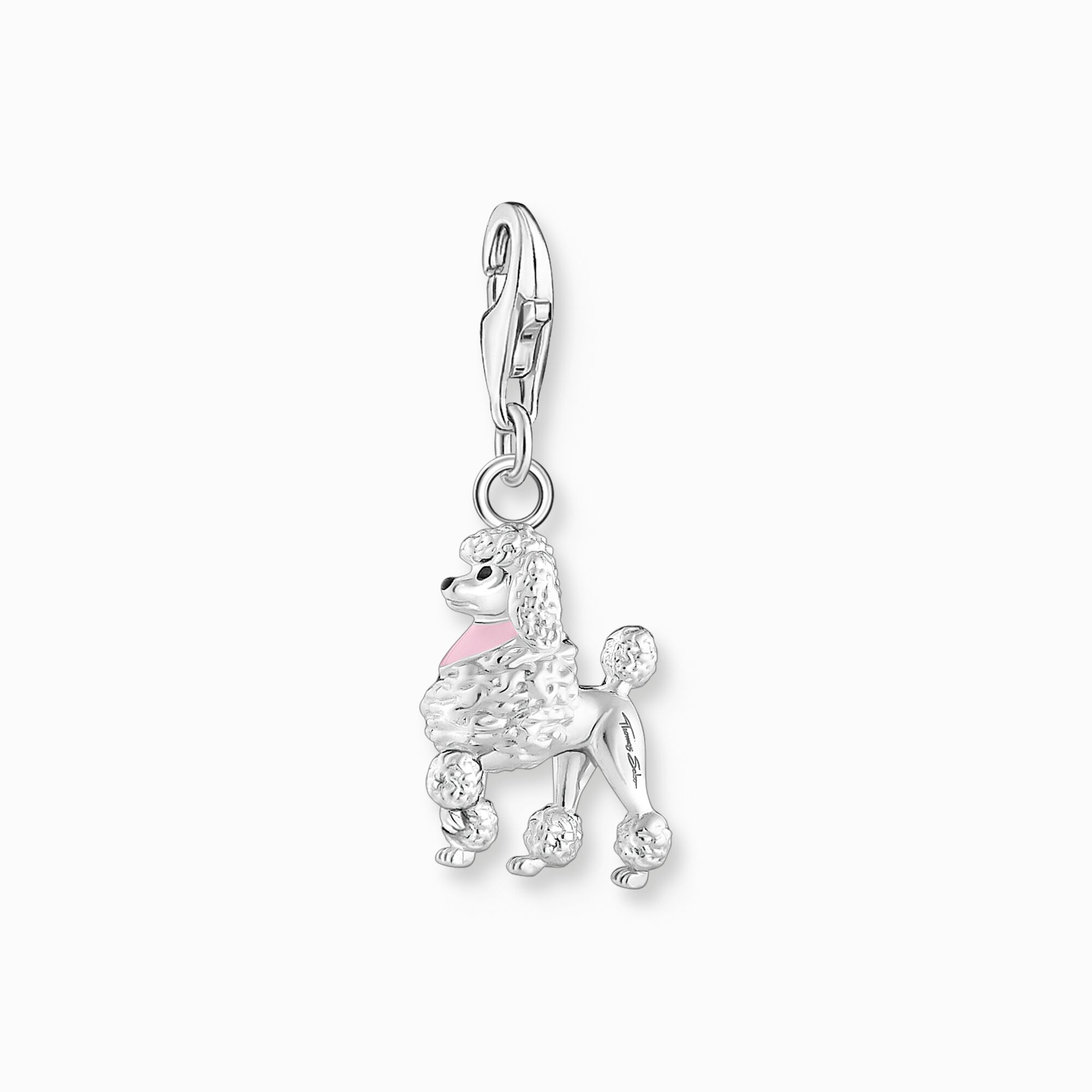Silver member charm pendant with standard poodle with pink scarf from the Charm Club collection in the THOMAS SABO online store
