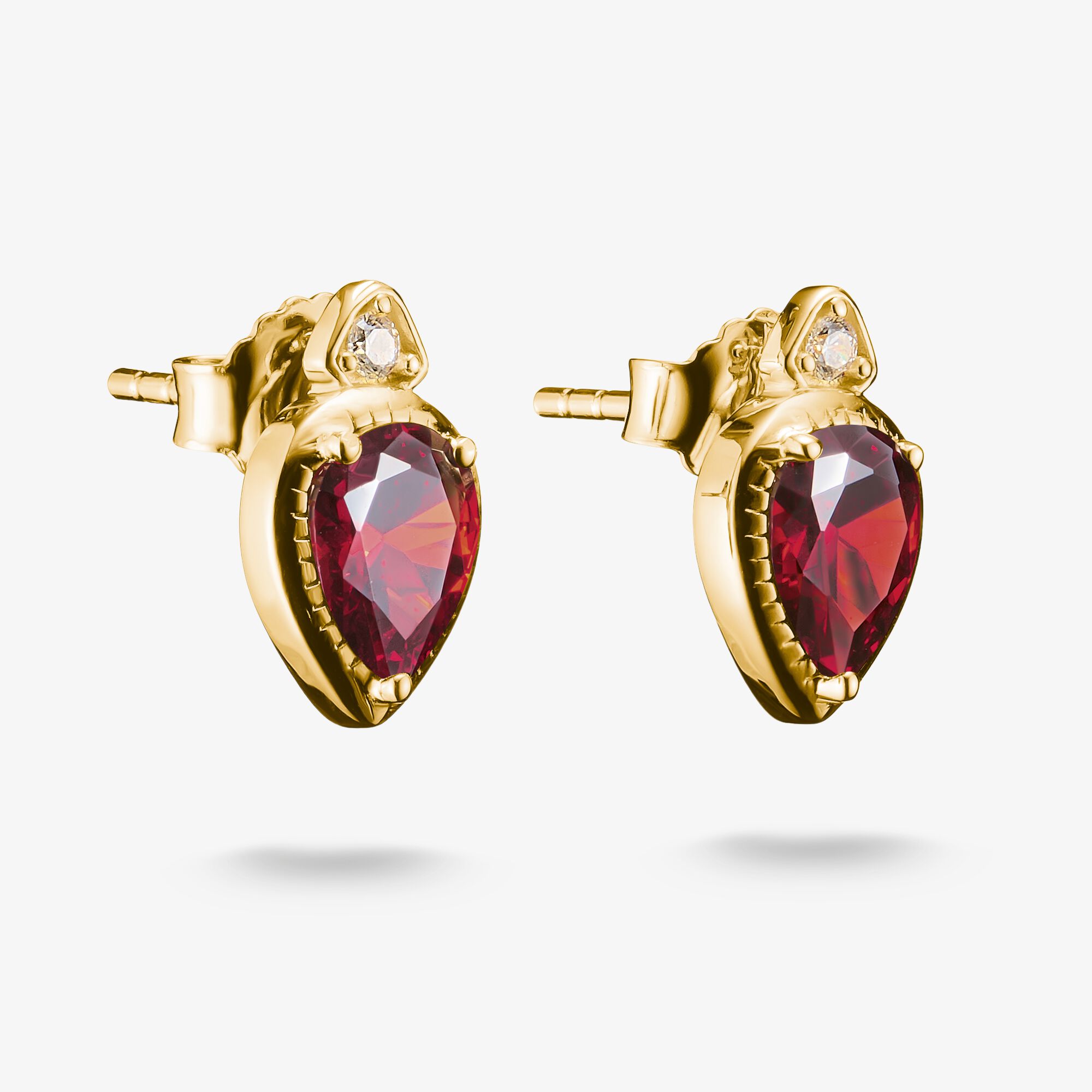 THOMAS SABO Clous d'oreilles pierres rouges Elyndra Plaqué or 18 carats, Argent sterling doré or jaune, Taille: one size, femme