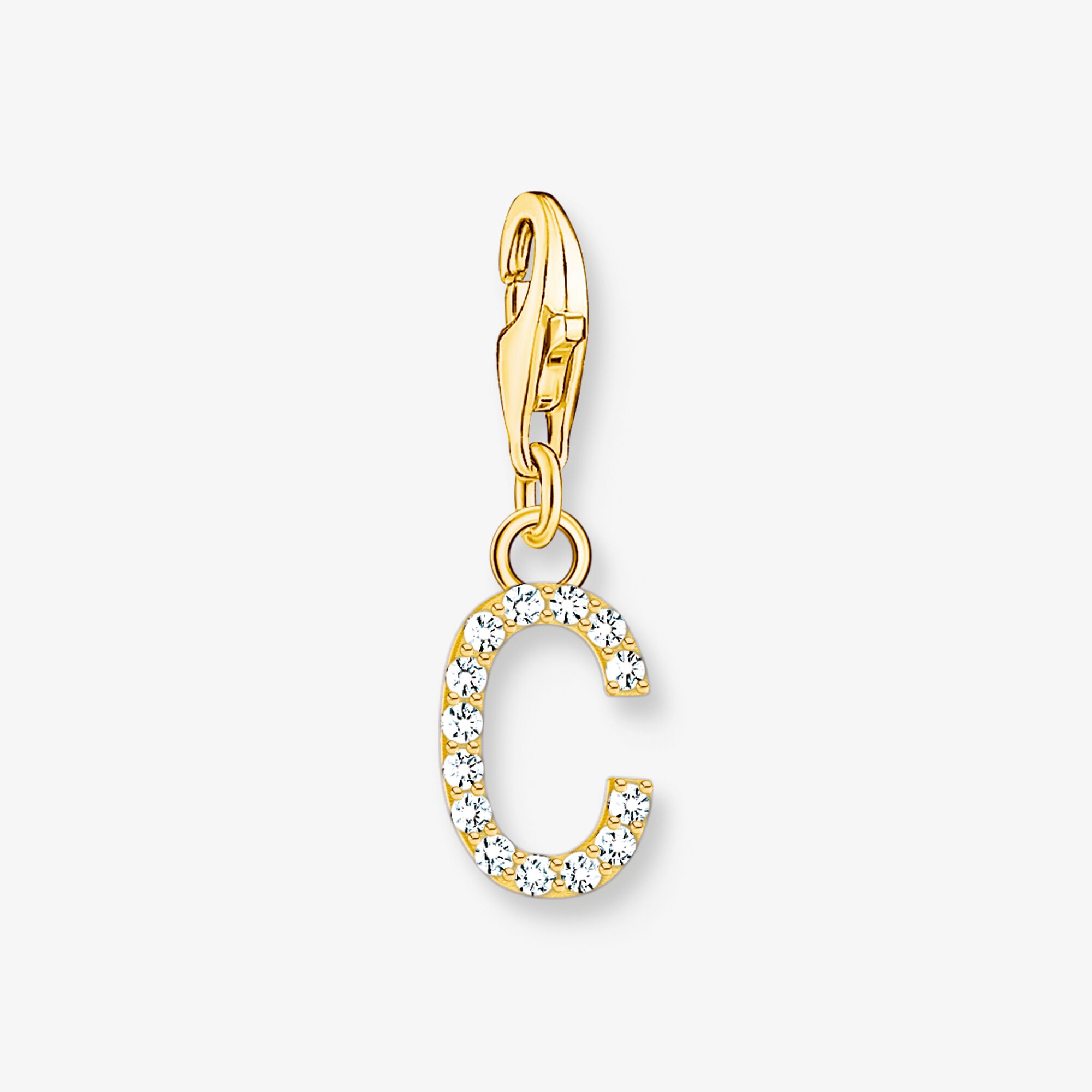 THOMAS SABO Pendentif Charm lettre C avec pierres blanches plaqué or Argent sterling doré or jaune, Taille: one size, pour femme