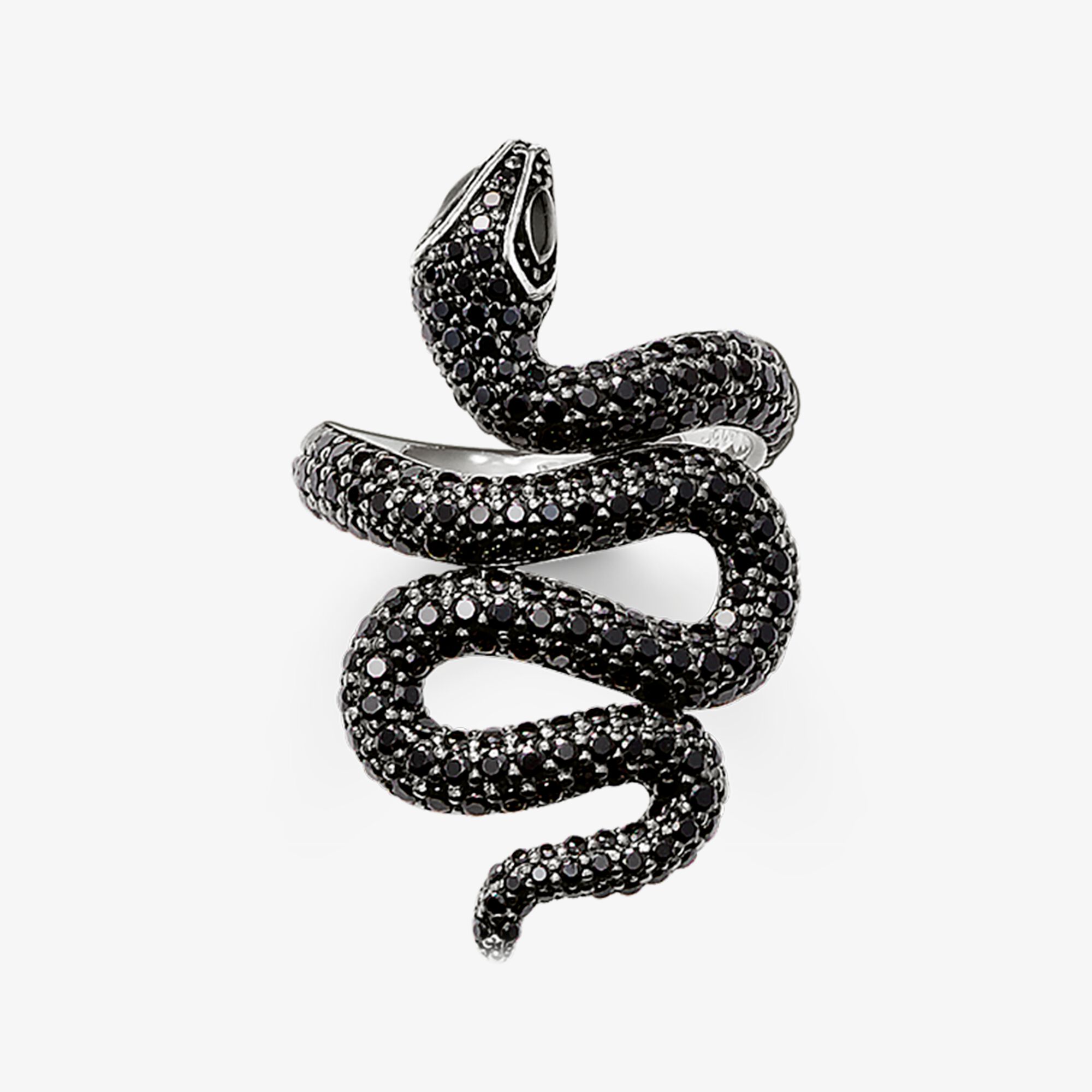 THOMAS SABO Bague serpent noir avec pavé, Argent sterling, Taille: 52, femme