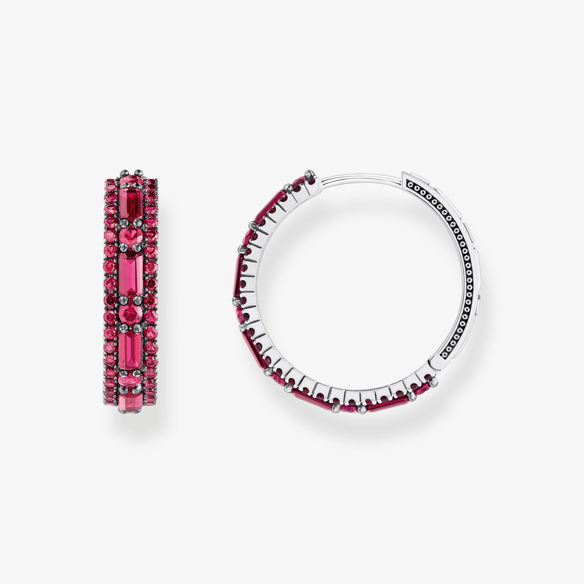 THOMAS SABO Boucles d'oreilles en argent noirci avec pierres rouges rubis, Argent sterling, Taille: one size, femme