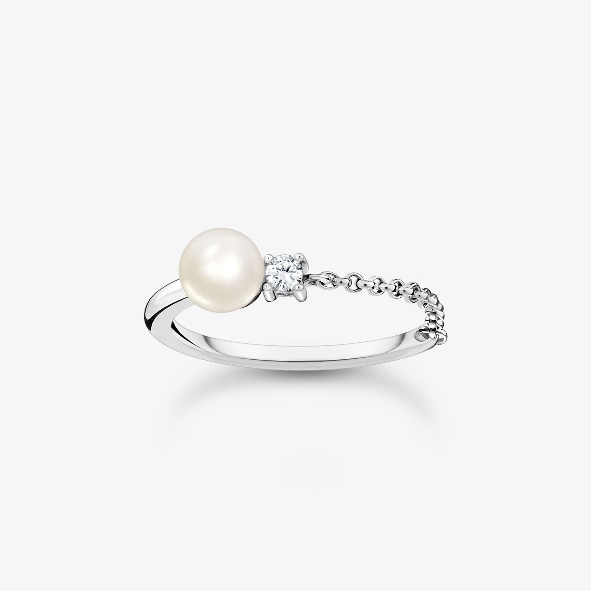 THOMAS SABO Bague perle avec pierre blanche argent, Argent sterling, Taille: 50, femme
