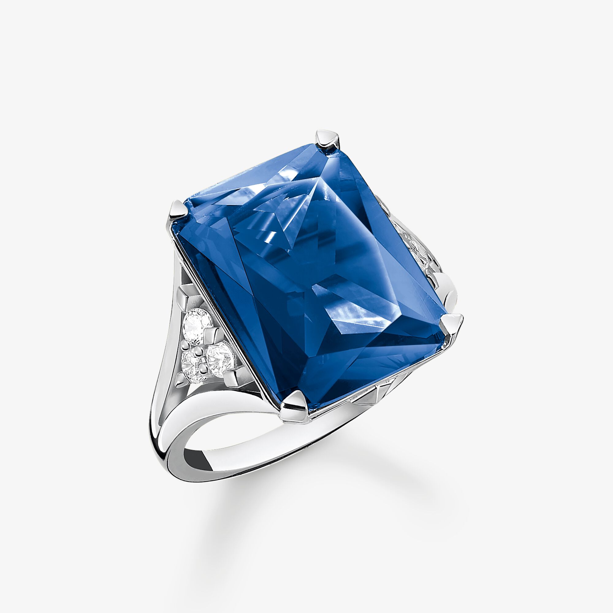 THOMAS SABO Bague avec pierres bleue et blanches argent, Argent sterling, Taille: 50, femme
