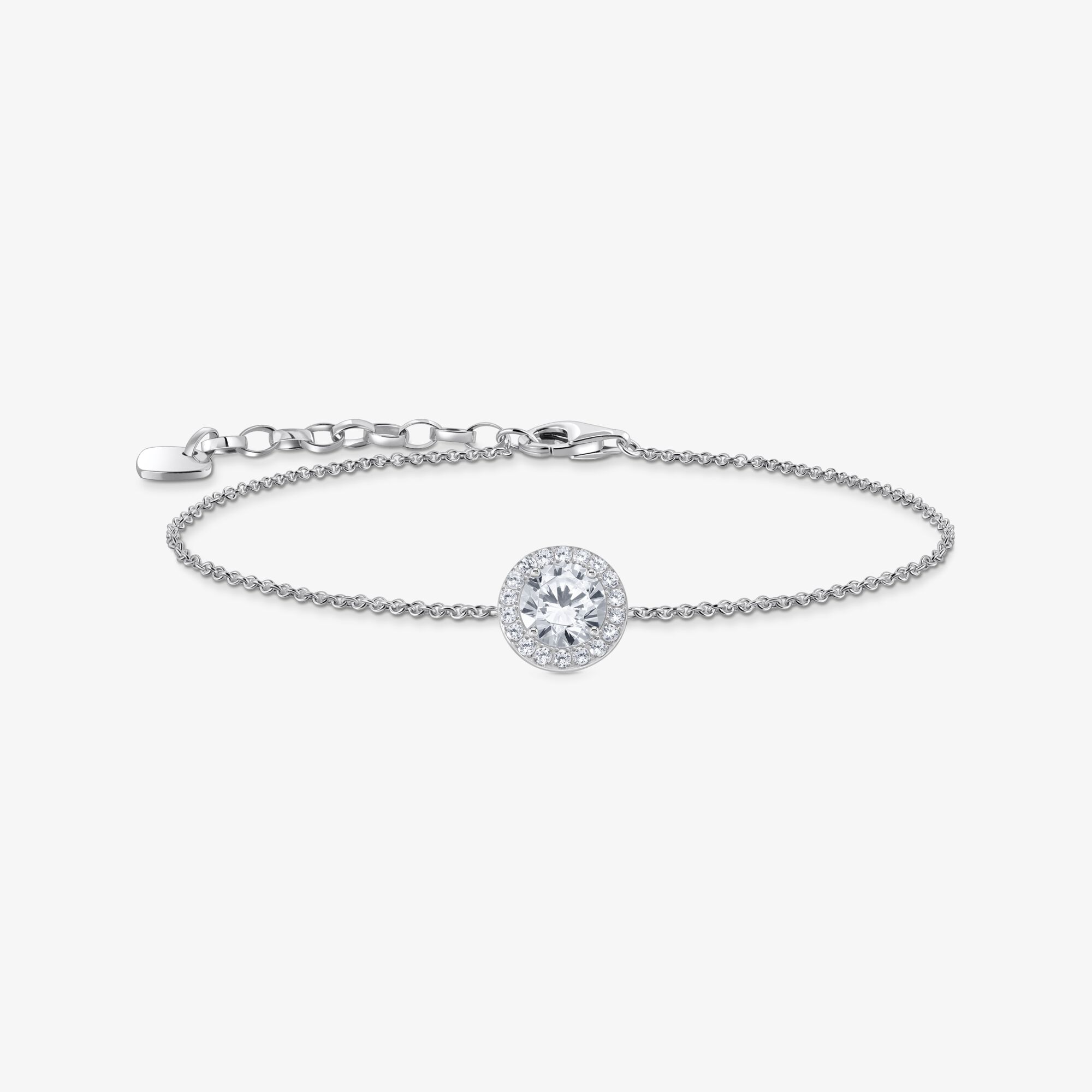 THOMAS SABO Bracelet en argent avec pendentif halo et zircon blanc Argent sterling, Taille: 19 cm, pour femme