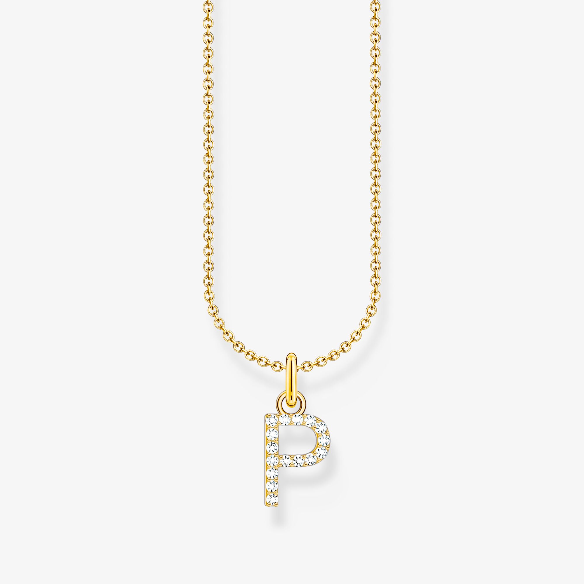 THOMAS SABO Kette mit Buchstaben-Anhänger P vergoldet, Sterlingsilber Gelbgold vergoldet, Größe: 45 cm, Damen