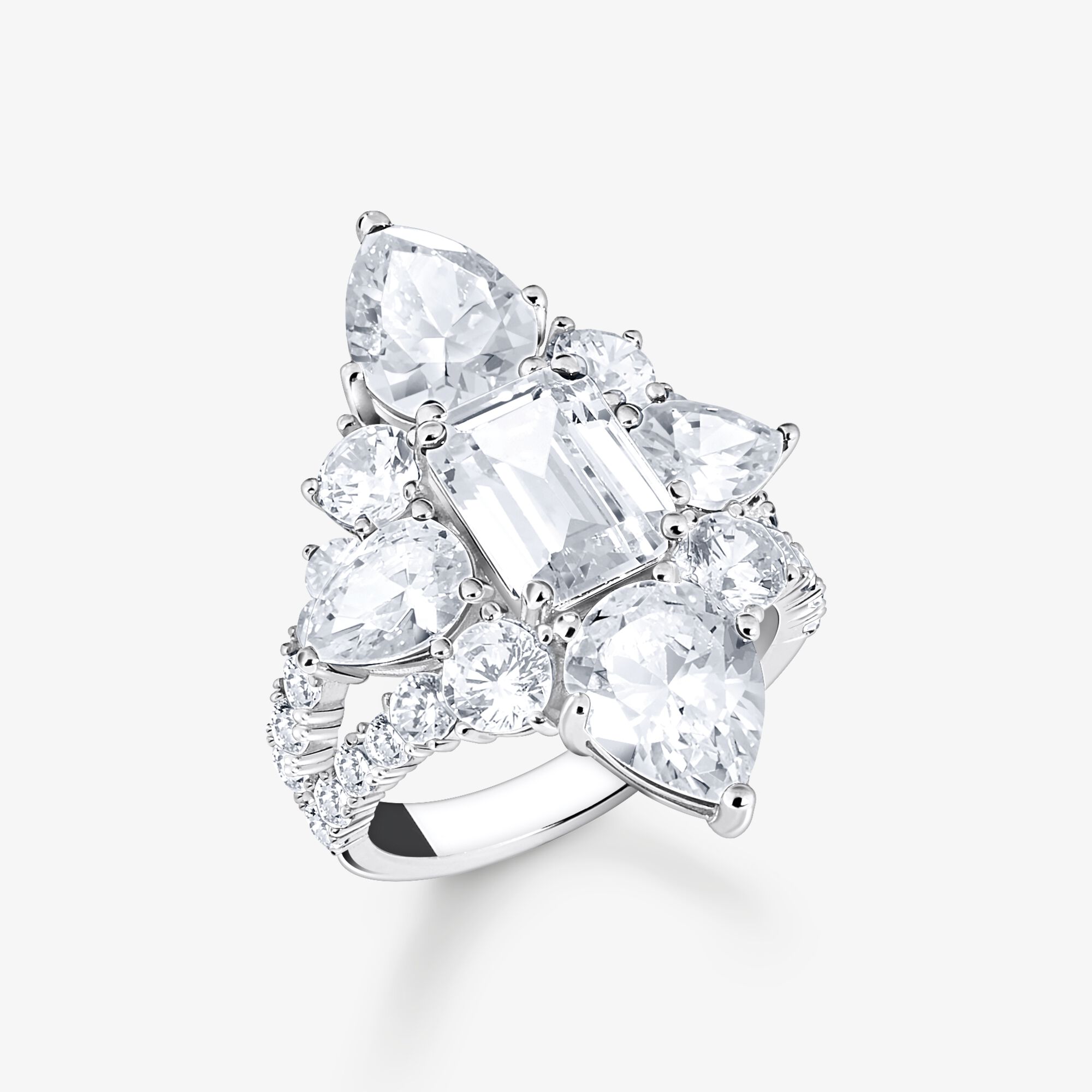 THOMAS SABO Bague cocktail glamour avec des zircons blancs argent, Argent sterling, Taille: 56, femme