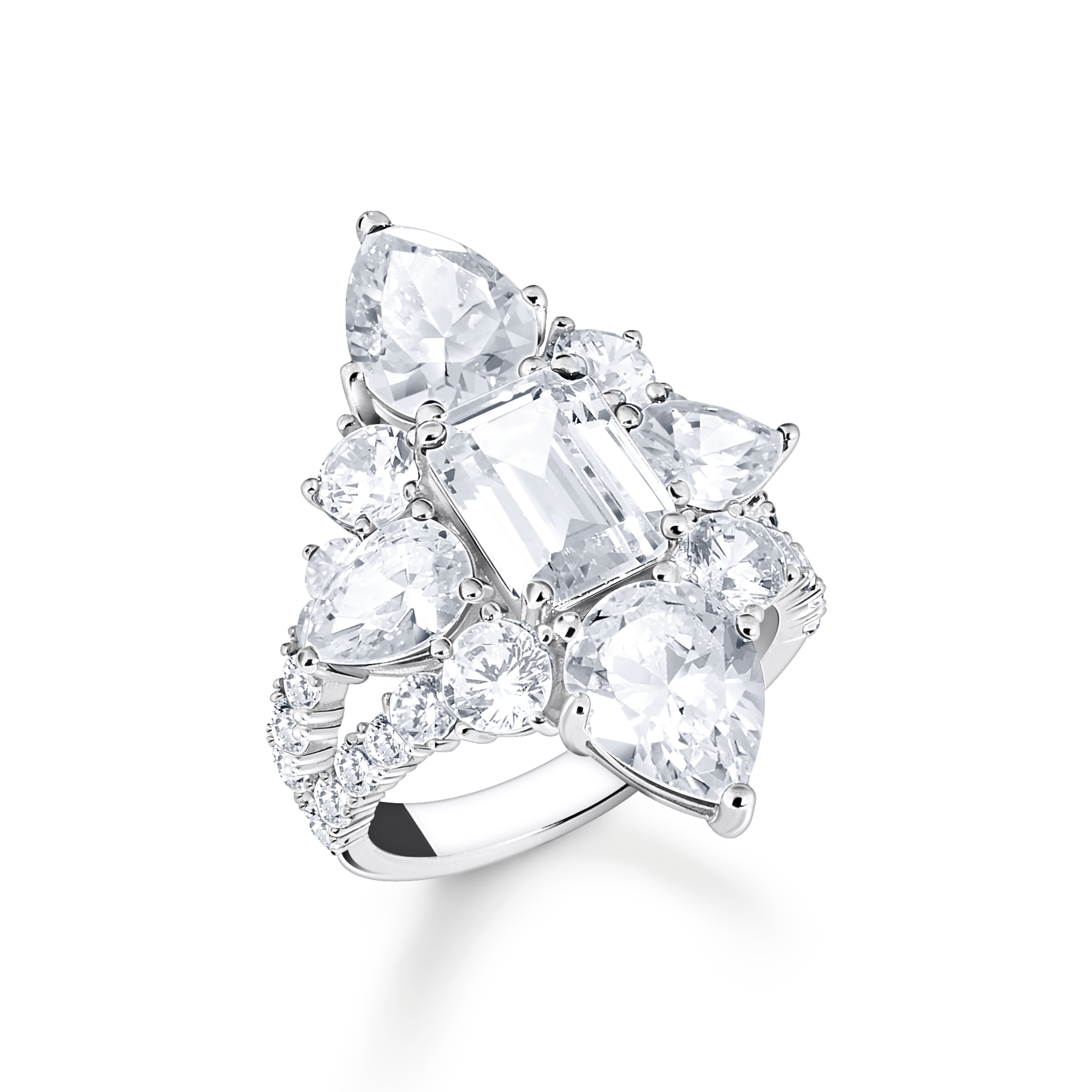 Thomas Sabo Cocktailring mit weißen Steinen in drei Schliffarten Silber weiß TR2441-051-14-48