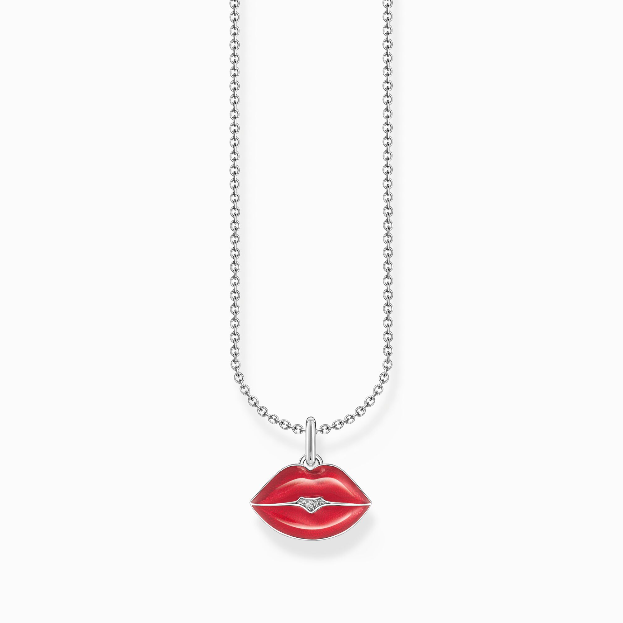 Silver necklace with red kissing mouth pendant from the Charming Collection collection in the THOMAS SABO online store