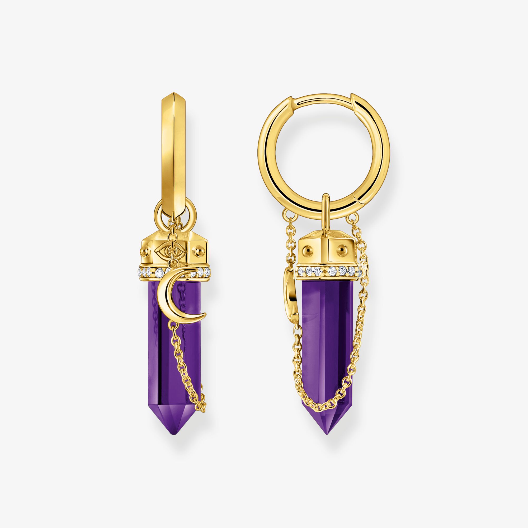 THOMAS SABO Creolen mit Anhänger aus imitiertem Amethyst vergoldet, Sterlingsilber Gelbgold vergoldet, Größe: one size, Damen
