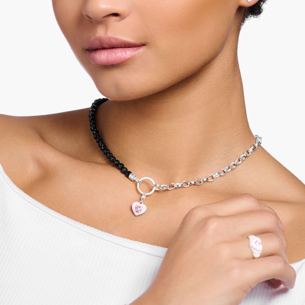 Charm necklace, onyx beads & silver | THOMAS SABO