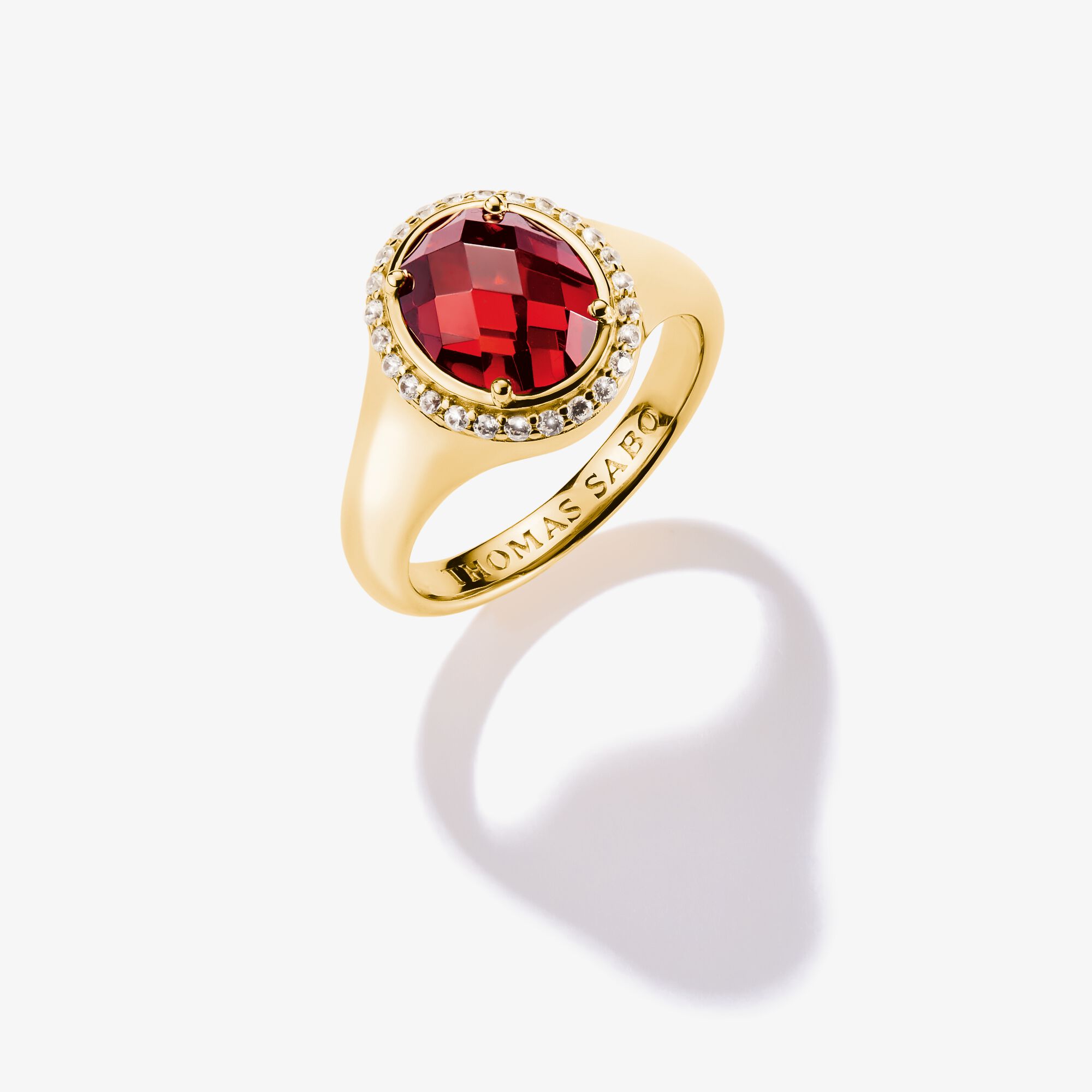 THOMAS SABO Bague rouge en zirconium Plaqué or 18 carats, Argent sterling doré or jaune, Taille: 54, femme