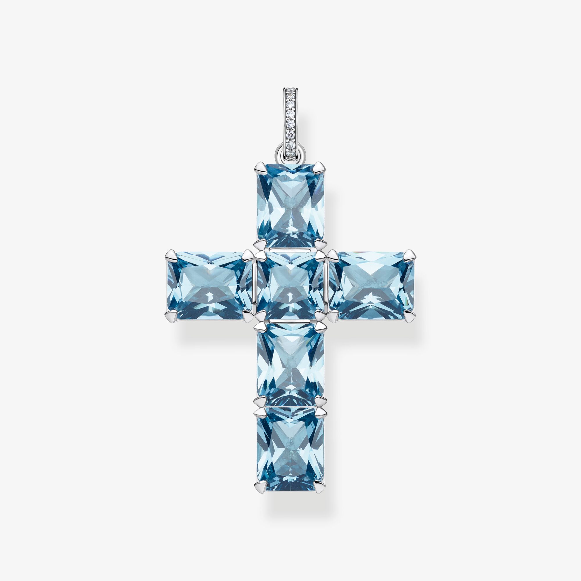 THOMAS SABO Pendentif croix avec pierres couleur aigue-marine et blanches argent, Argent sterling, Taille: one size, femme