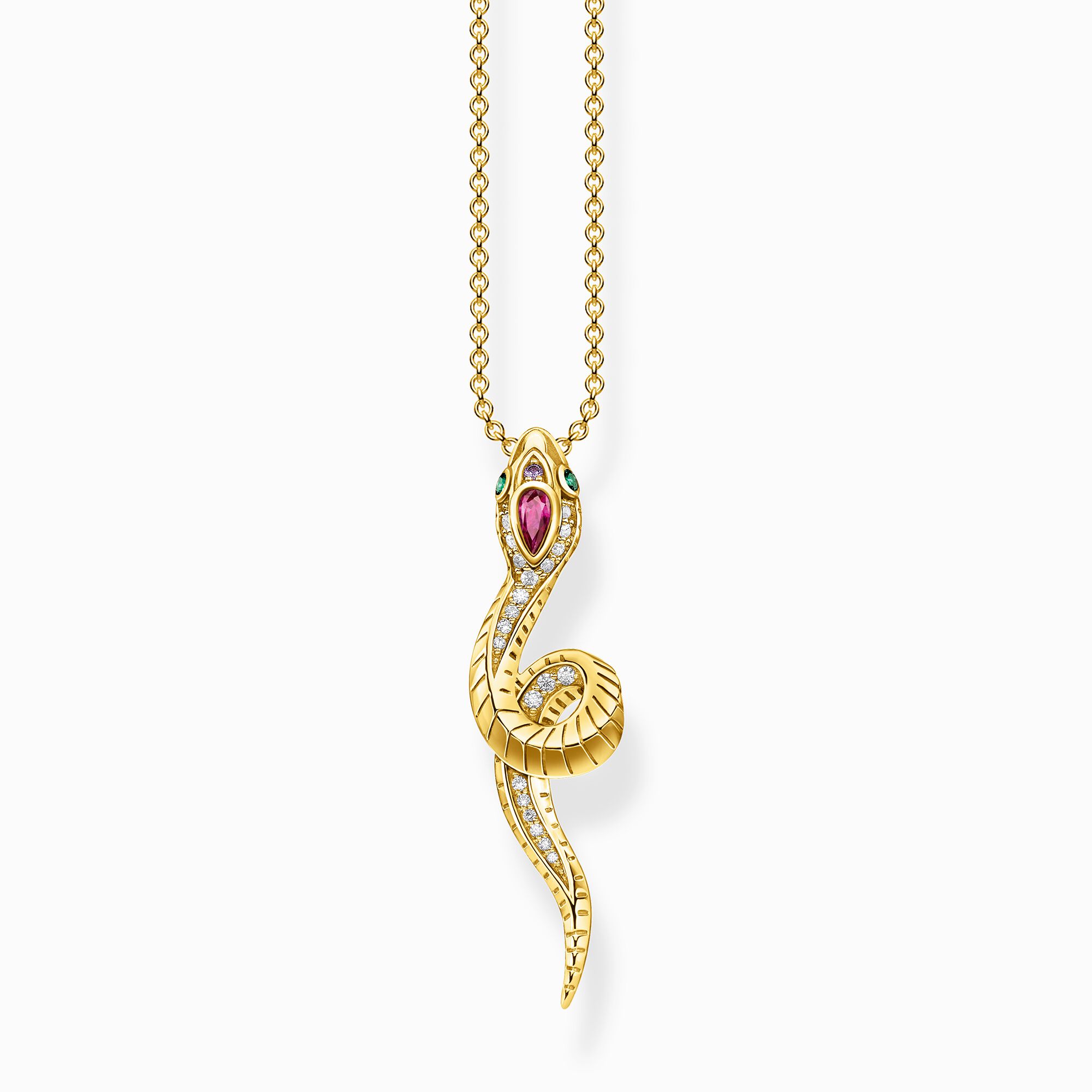 18k Yellow Gold Snake Ring Pendant Necklace With Silver Chain