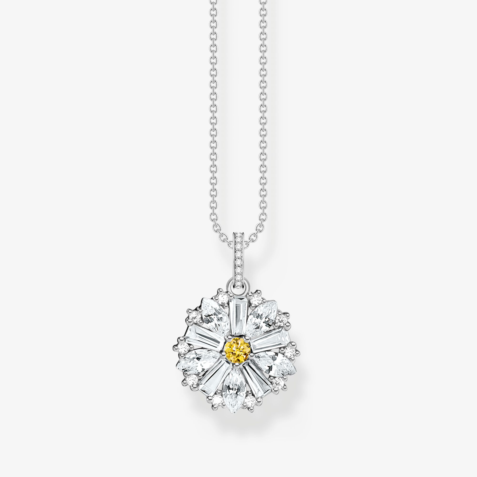 THOMAS SABO Chaîne avec pendentif fleur Lovely Daisy en argent, Argent sterling, Taille: 45 cm, femme