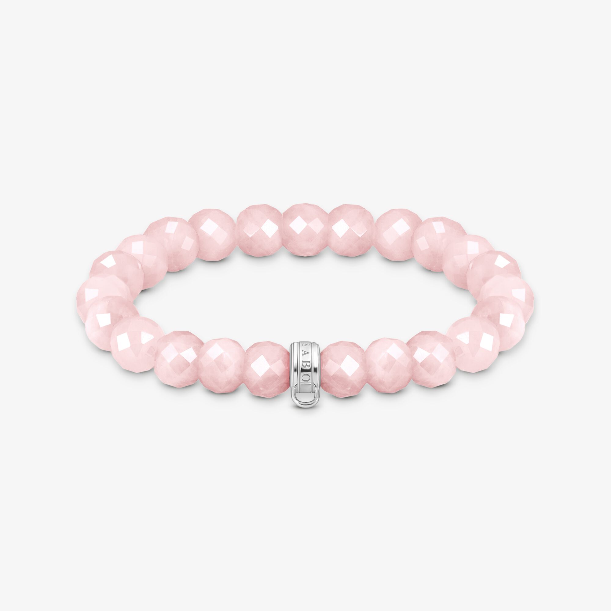 THOMAS SABO Bracelet charm ovales en quartz rose beads, Argent sterling, Taille: 15 cm, Unisex