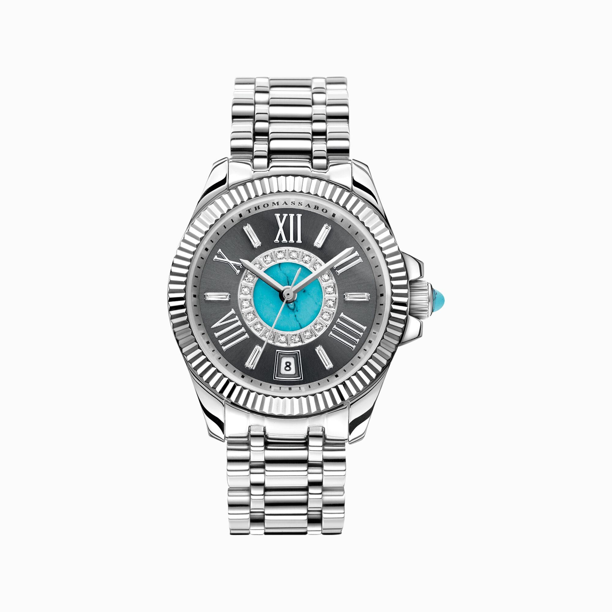Women&rsquo;s watch Mystic Island with white stones and simulated turquoise silver-coloured from the  collection in the THOMAS SABO online store