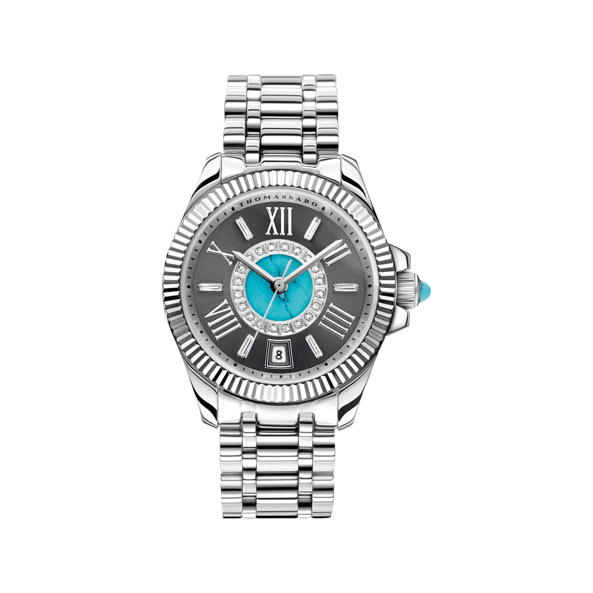 Thomas Sabo Damenuhr Mystic Island mit weißen Steinen und imitiertem Türkis silberfarben silberfarben WA0399-201-201-33 MM