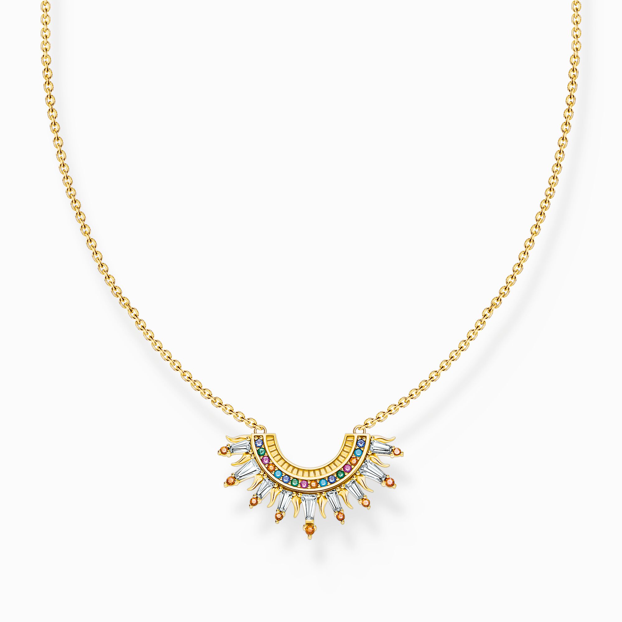 Cha&icirc;ne dor&eacute;e arborant des rayons de soleil et des gemmes multicolores de la collection Charming Collection dans la boutique en ligne de THOMAS SABO