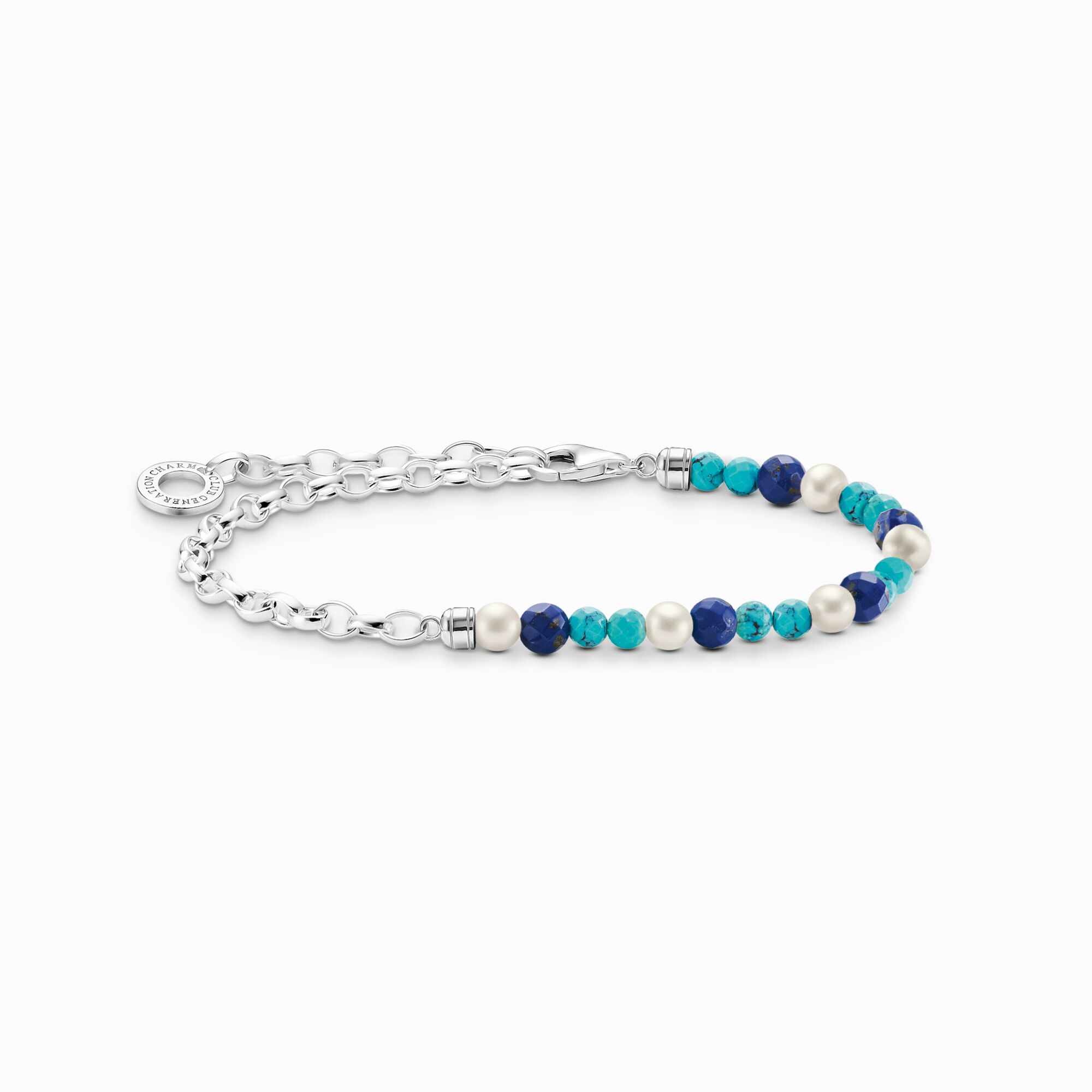 Charm-Armband mit blauen Beads und wei&szlig;en Perlen Silber aus der Charm Club Kollektion im Online Shop von THOMAS SABO