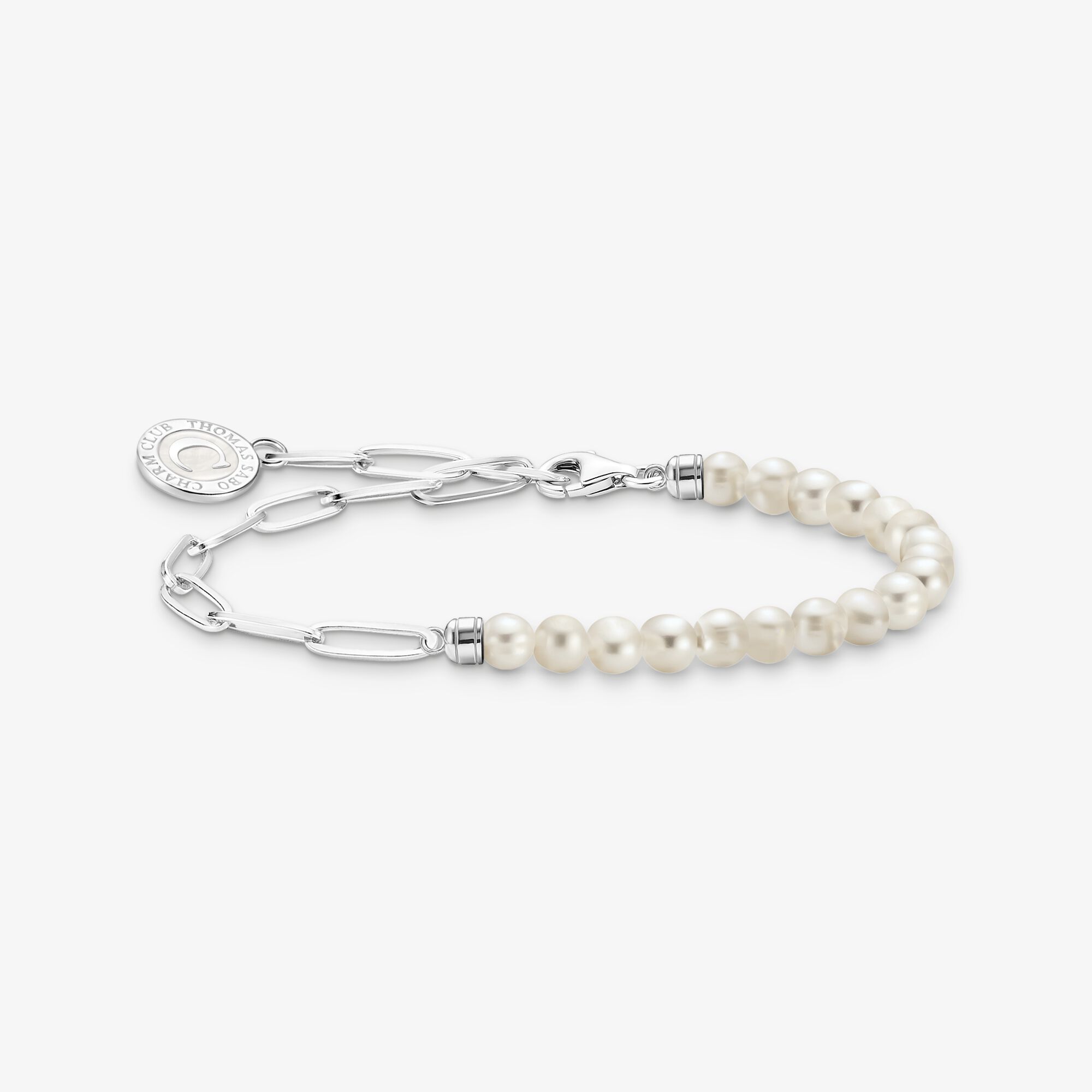 THOMAS SABO Bracelet Charm avec perles blanches et Coin argent, Argent sterling, Taille: L13V, femme