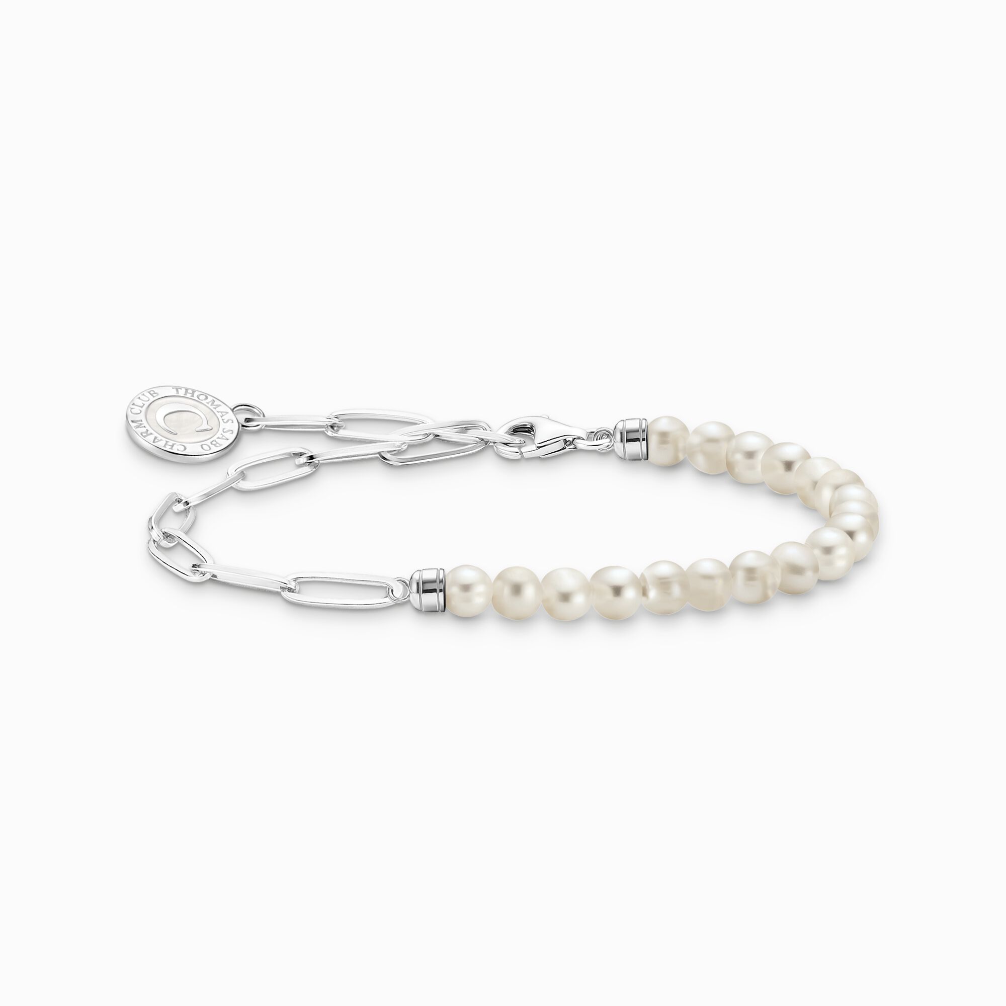 Member Charm bracelet with white pearls and Charmista Coin silver from the Charm Club collection in the THOMAS SABO online store