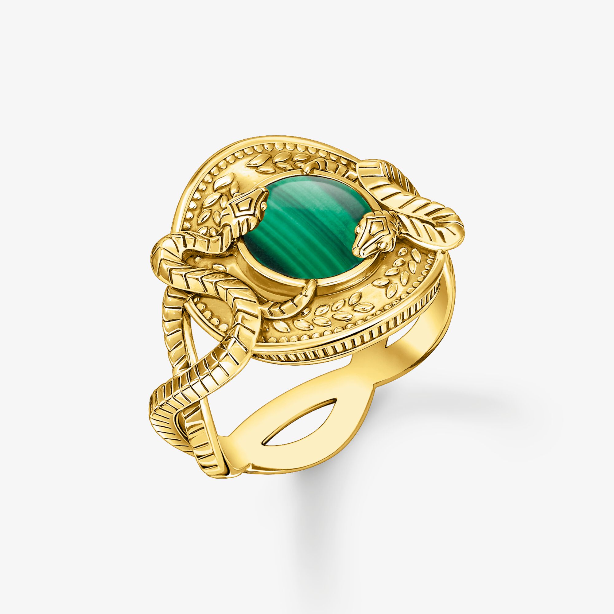 THOMAS SABO Bague serpent avec malachite verte plaqué or, Argent sterling doré or jaune, Taille: 58, femme