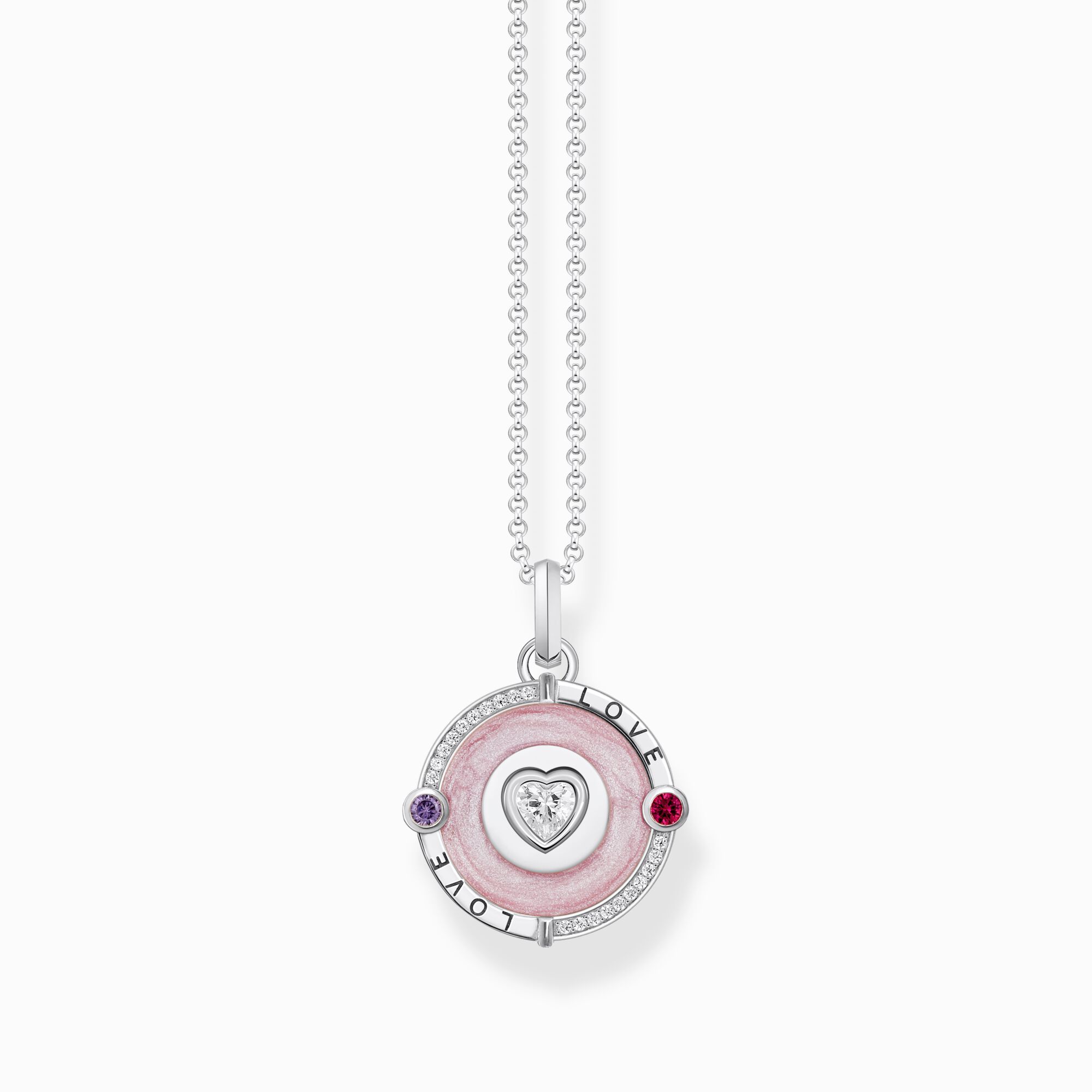 Cadena de plata con colgante rosa y piedra en forma de coraz&oacute;n de la colección  en la tienda online de THOMAS SABO