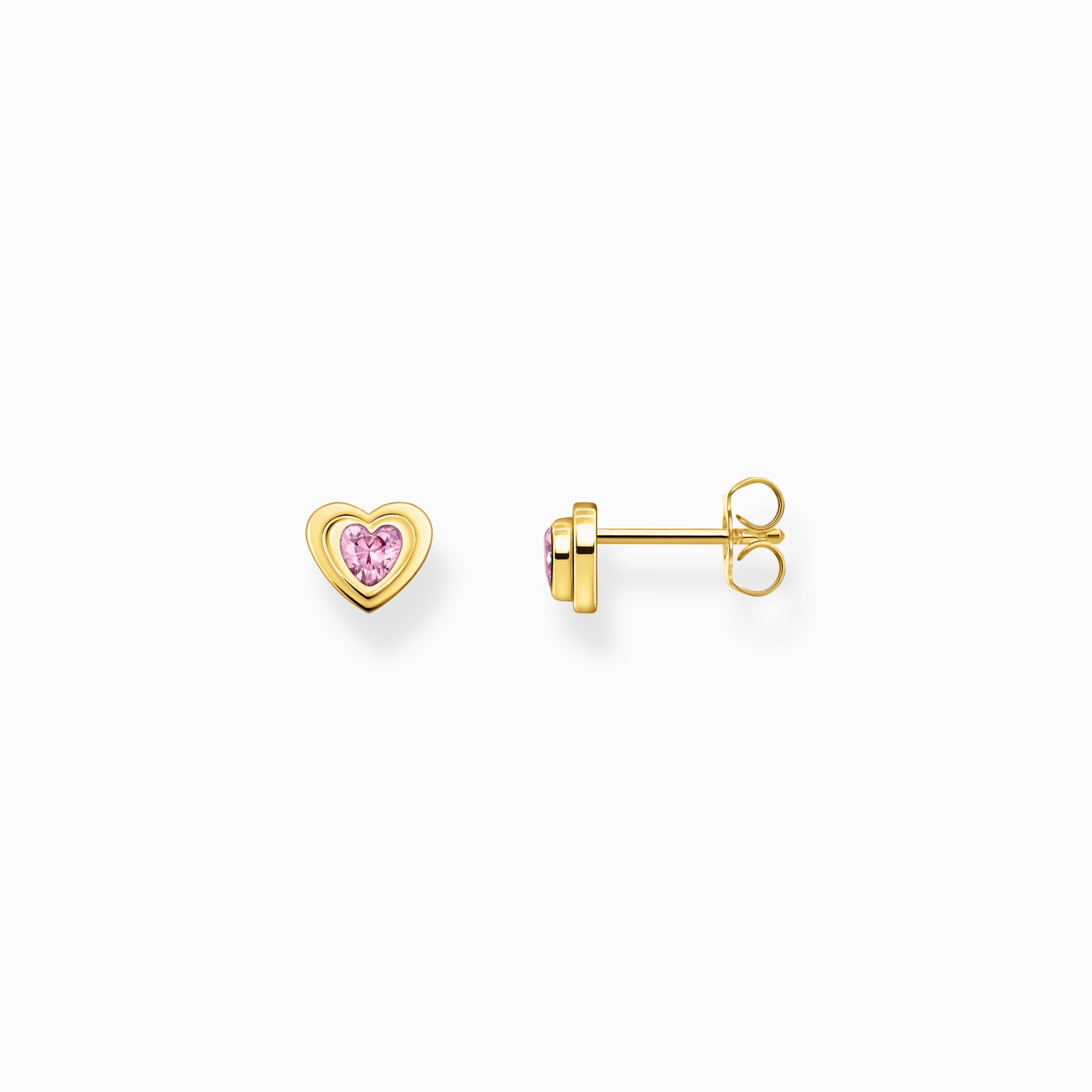 Yellow-gold plated ear studs in heart-shape with pink zirconia from the  collection in the THOMAS SABO online store
