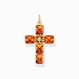 Colgante cruz con piedras grandes naranja y estrella chapado en oro de la colección  en la tienda online de THOMAS SABO