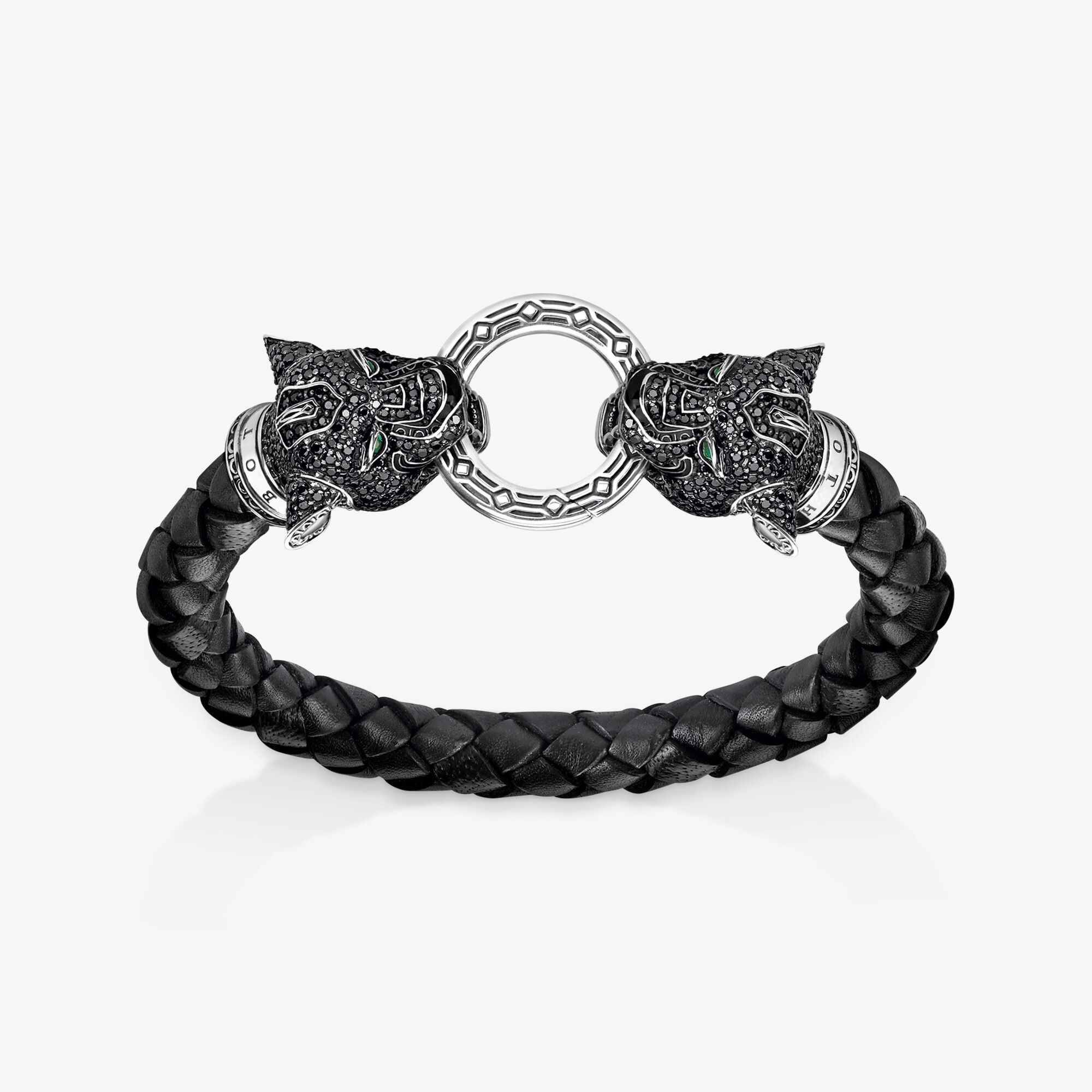THOMAS SABO Lederarmband Black Cat, Sterlingsilber geschwärzt, Größe: 17,5 cm, Unisex