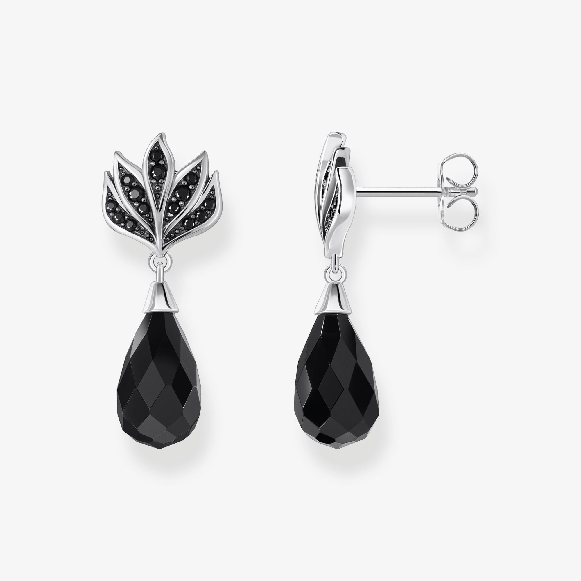 THOMAS SABO Ohrstecker mit schwarzem Obsidian-Tropfen Silber geschwärzt, Sterlingsilber, Größe: one size, Damen