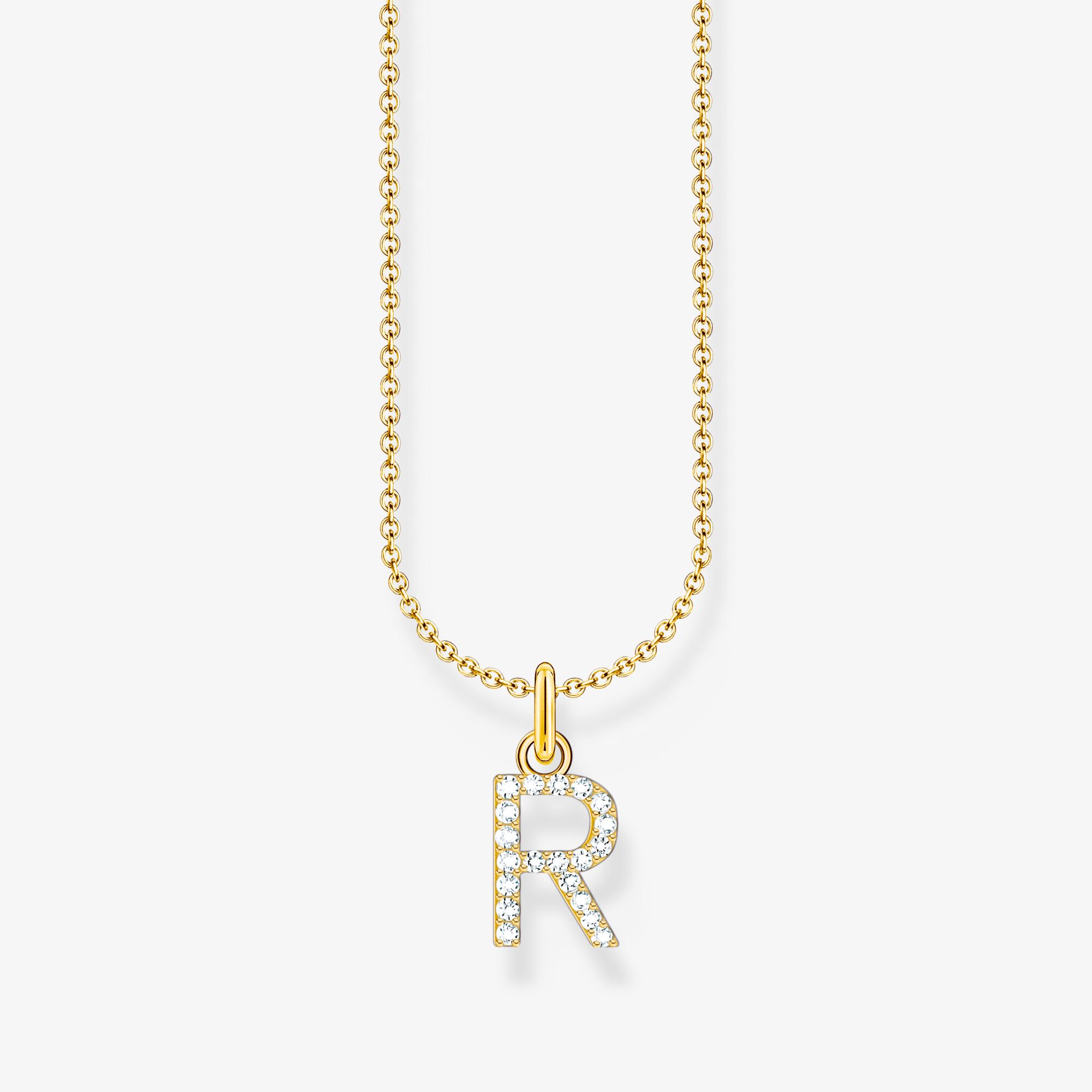 THOMAS SABO Kette mit Buchstaben-Anhänger R vergoldet, Sterlingsilber Gelbgold vergoldet, Größe: 45 cm, Damen