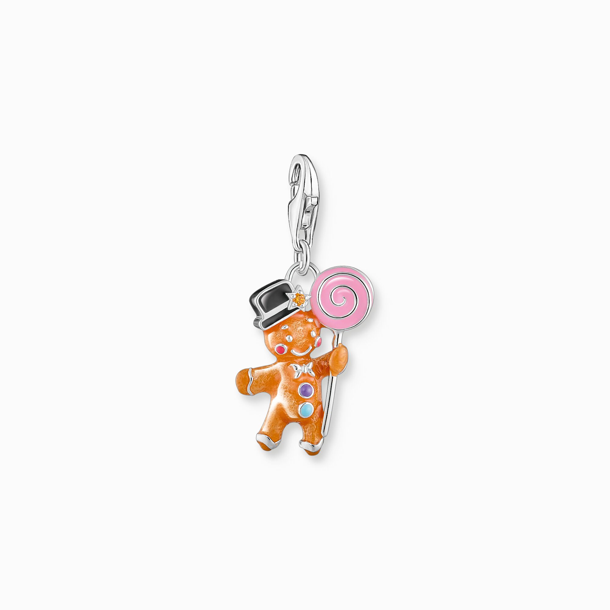 Silver charm pendant gingerbread man with stones and cold enamel from the Charm Club collection in the THOMAS SABO online store
